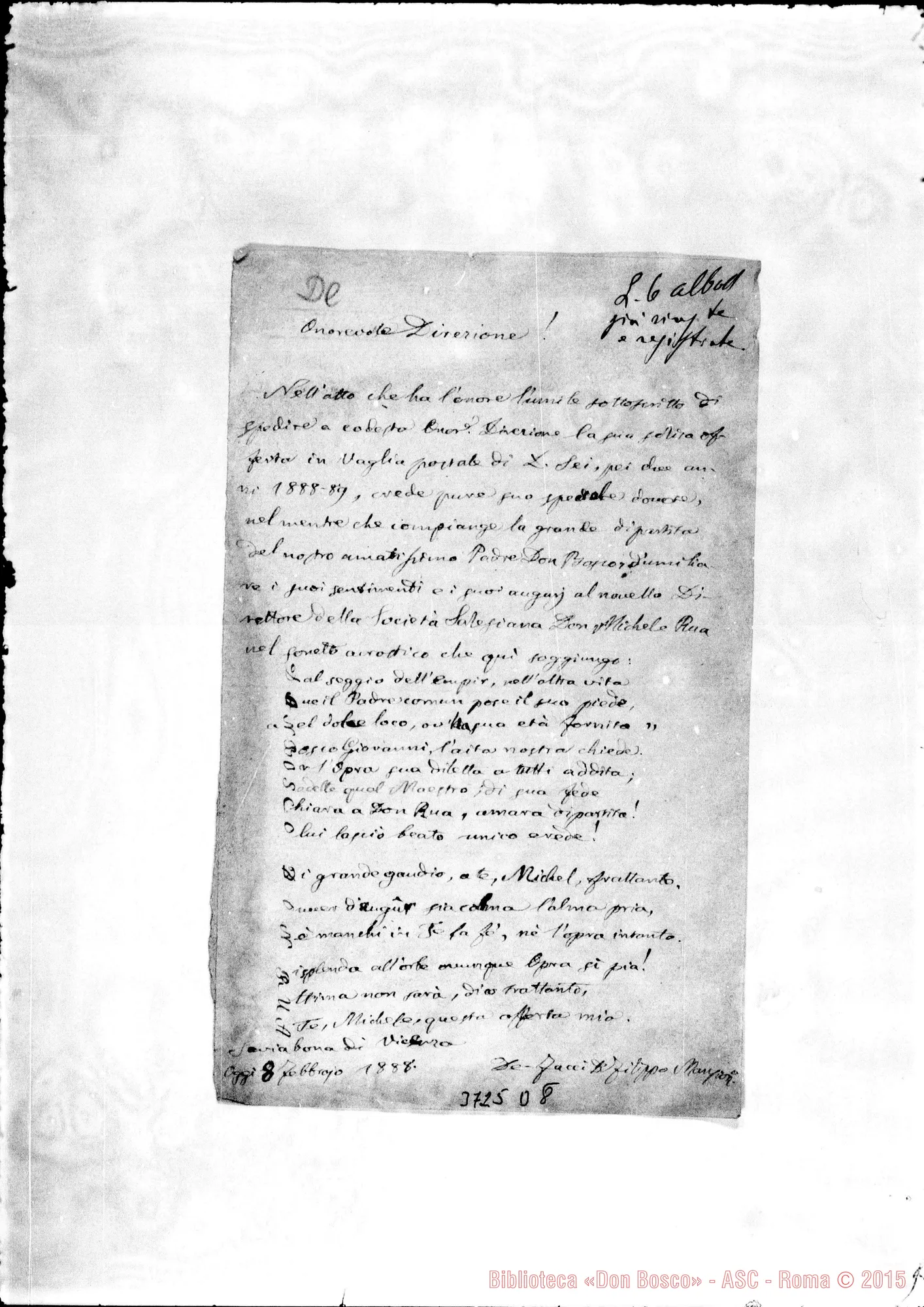 Fotogramma D 8 — De Facci Filippo, sac. Saviabona, 8-02-1888