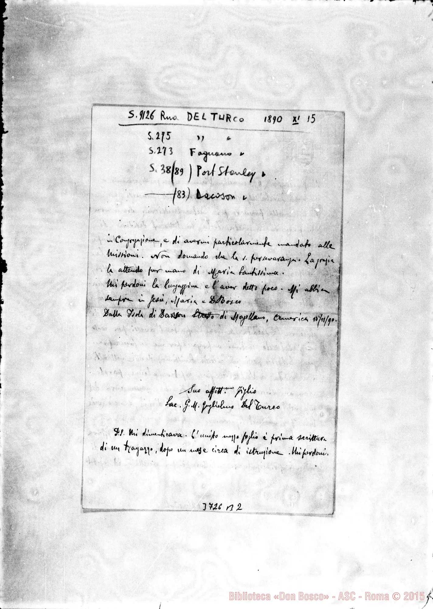 Fotogramma B 2 — Del Turco Guglielmo, SDB Dawson, 15-11-1890