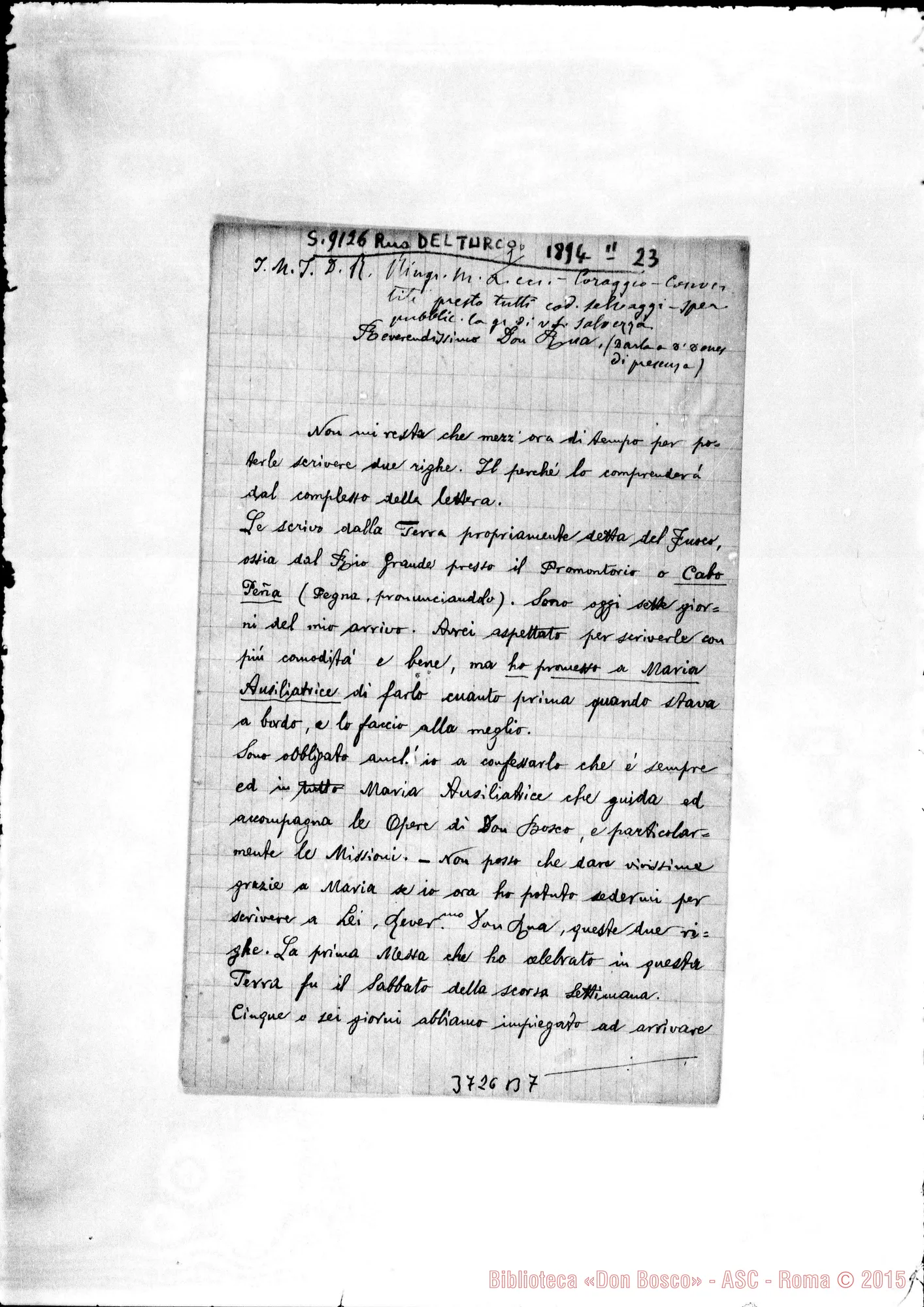 Fotogramma B 7 — Del Turco Guglielmo, SDB T. del Fuego, 23-02-1894 Autogr. Rua