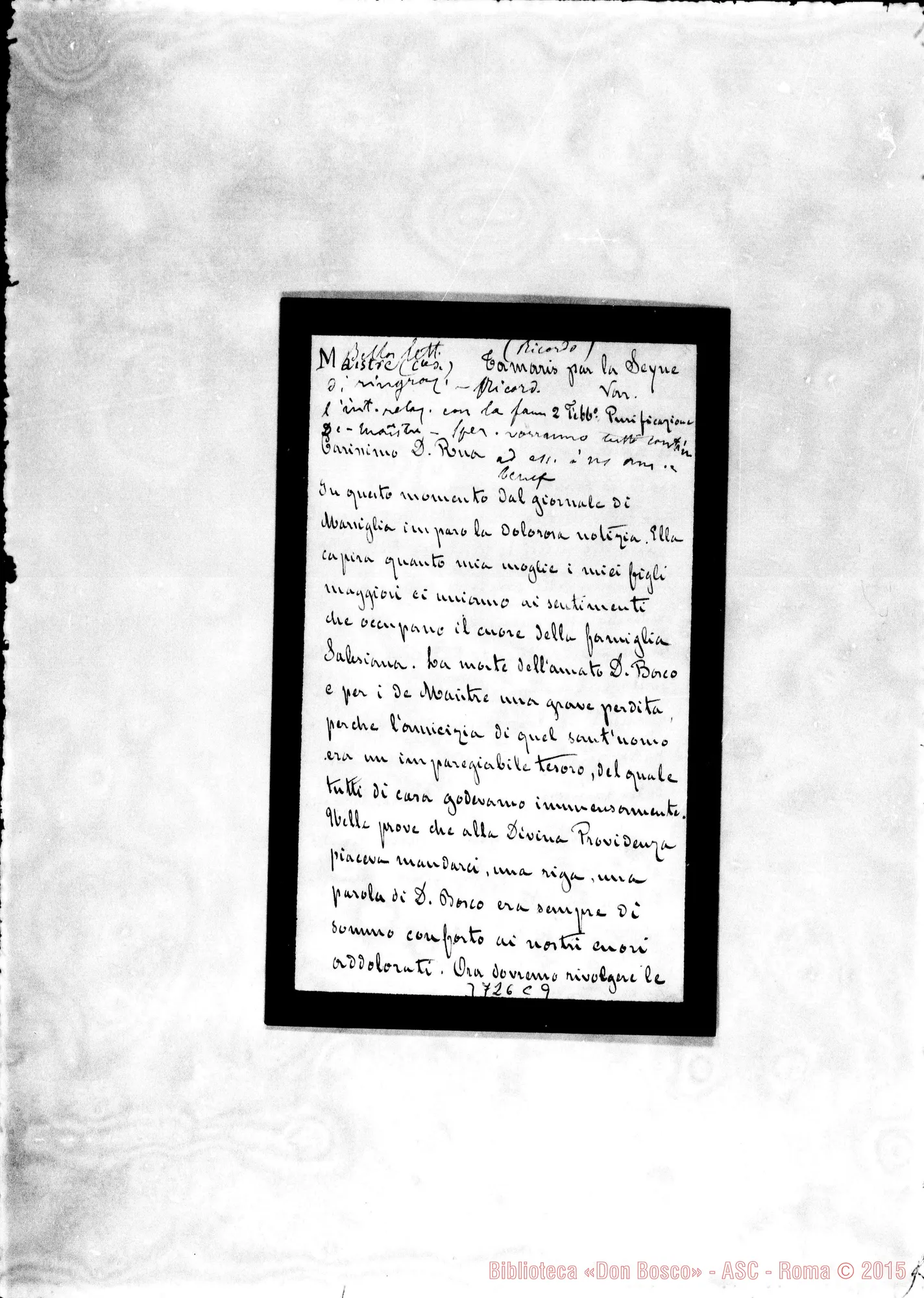 Fotogramma C 9 — De Maistre, conte Tamaris, 2-02-1888 Autogr. Rua