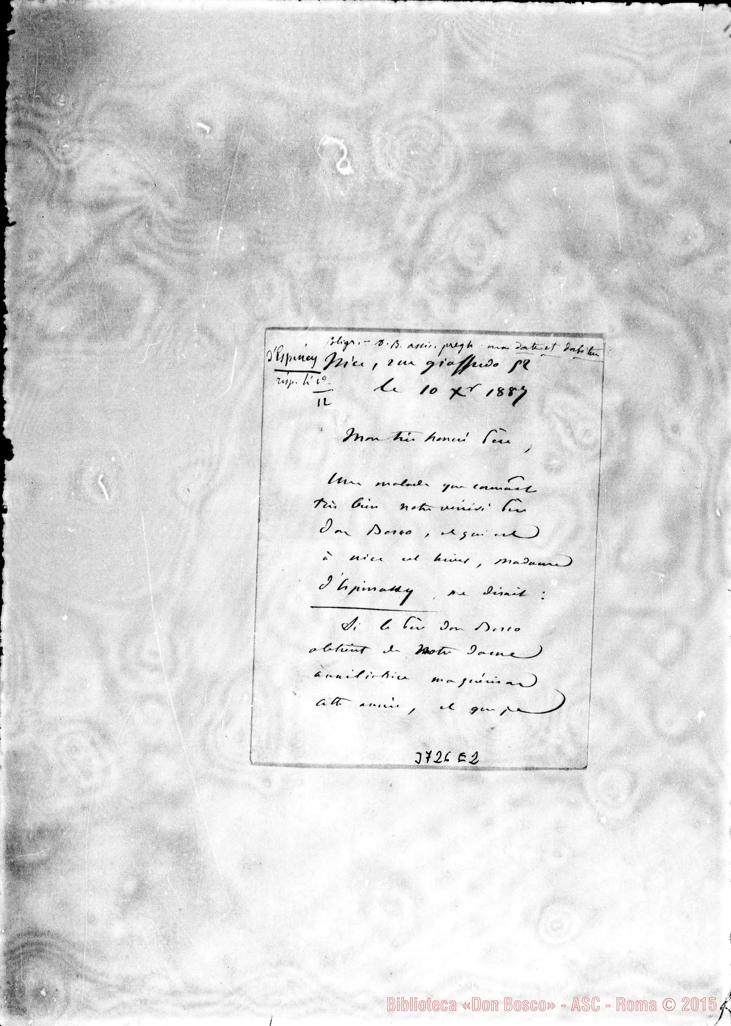 Fotogramma E 2 — D’Espiney Nice, 10-12-1887 Autogr. Rua