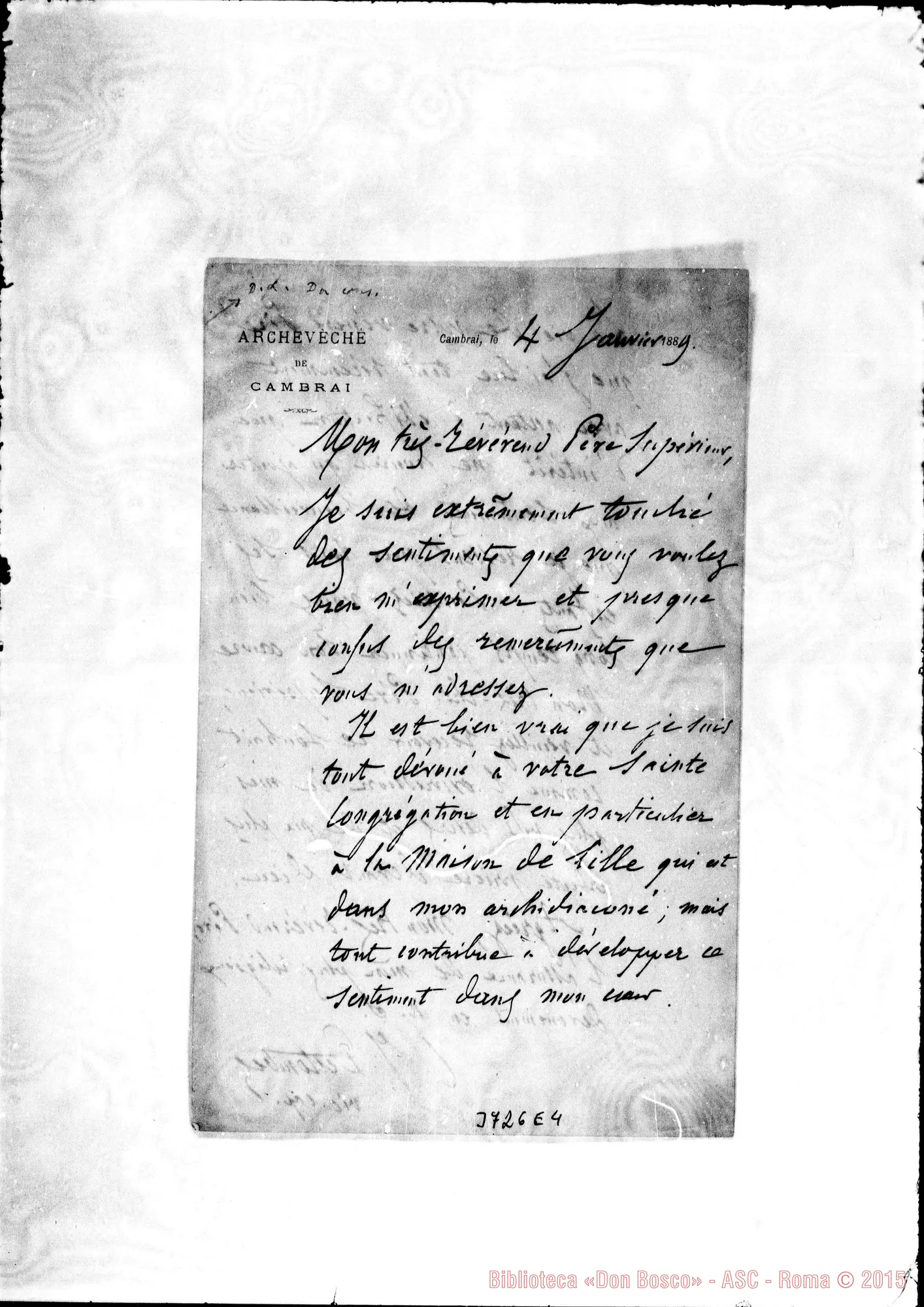 Fotogramma E 4 — Dettomber, Vie. Cap. Cambrai, 4-01-1889 Autogr. Rua