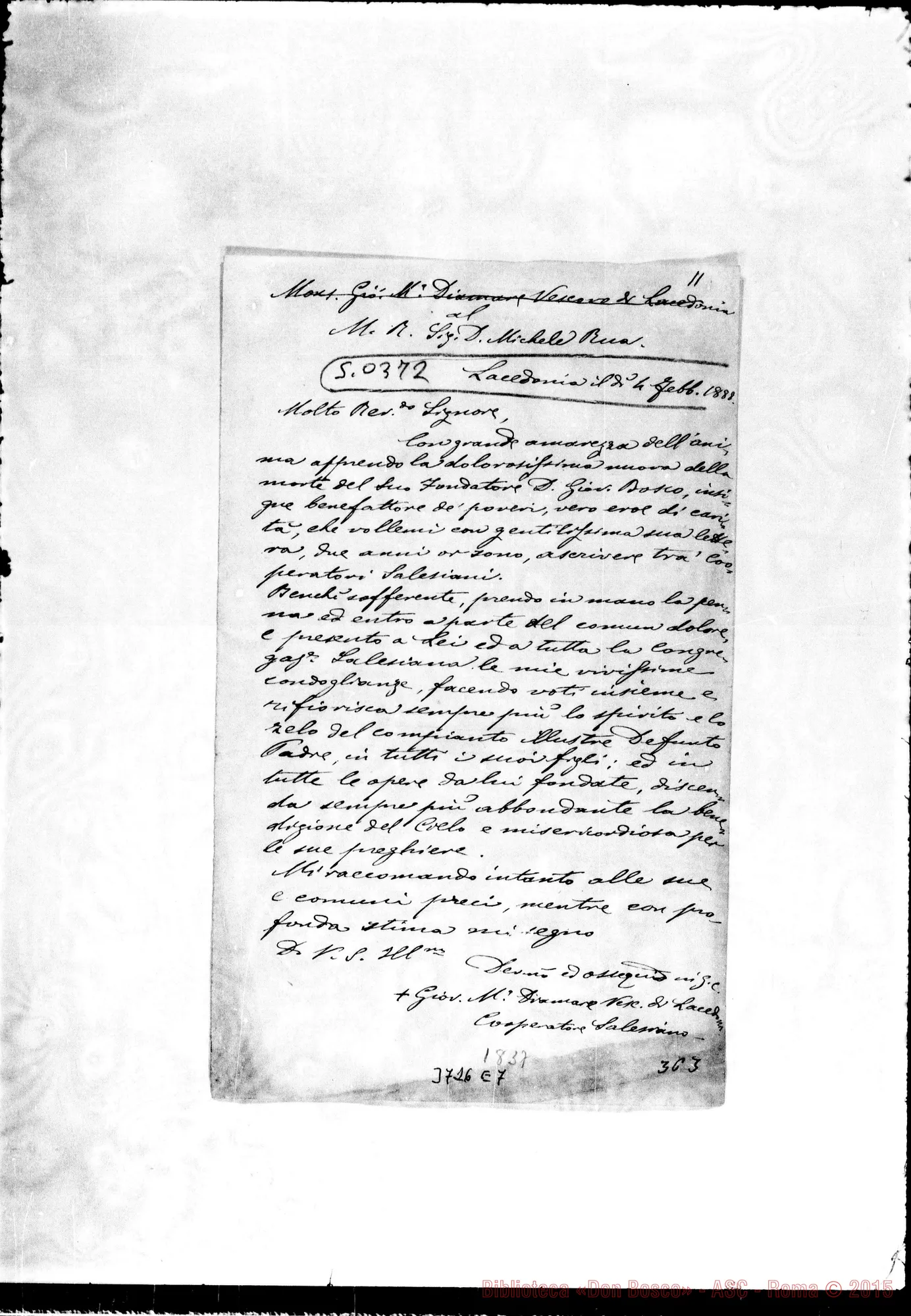 Fotogramma E 7 — Diamare Giov. Batt., vesc. Lacedonia, 4-02-1888