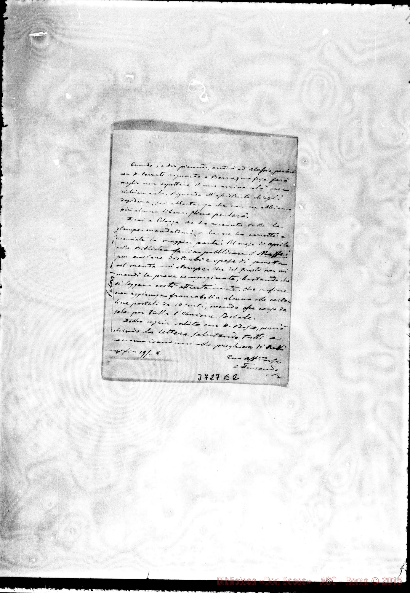 Fotogramma E 2 — Durando Celestino, SDB Marsiglia, 19-02-1881 Autogr. Rua