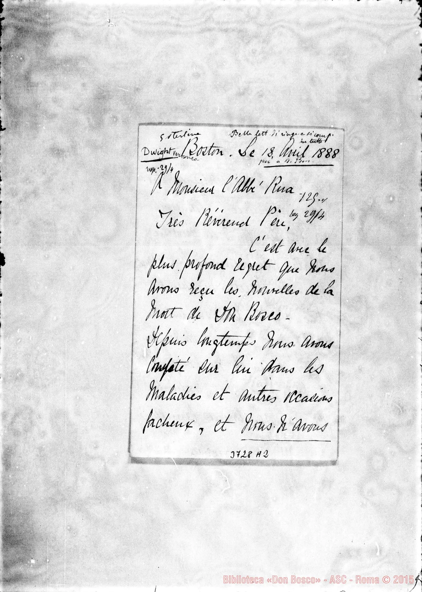 Fotogramma A 2 — Dwight Veronica Boston, 18-04-1888 Autogr. Rua