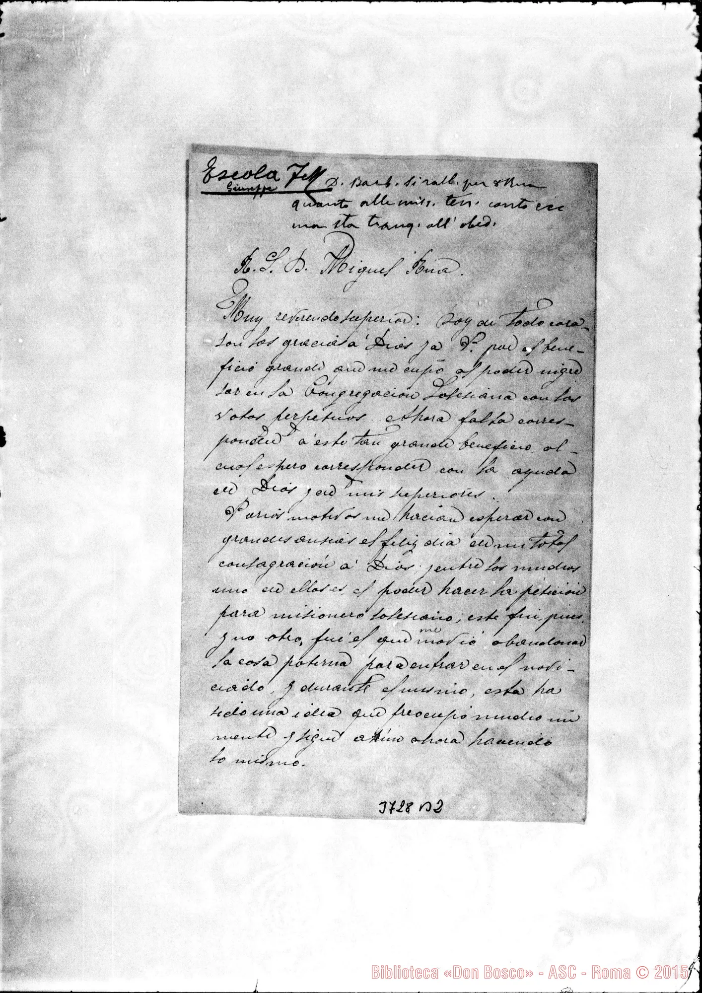Fotogramma B 2 — Escola Giuseppe, SDB Sarriá, 2-11-1896 Autogr. Rua
