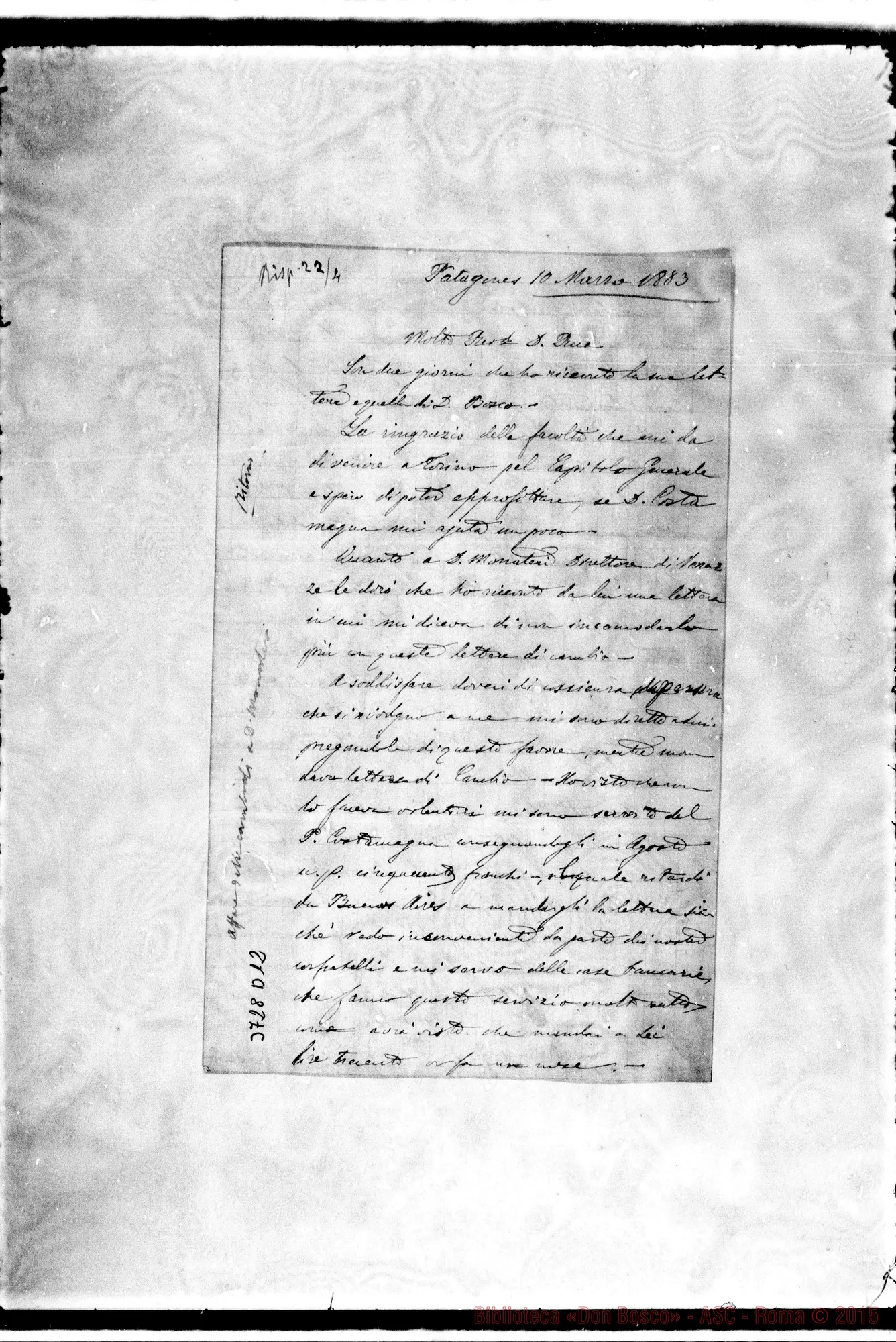 Fotogramma D 12 — « « Patagones, 10-03-1883 Autogr. Rua