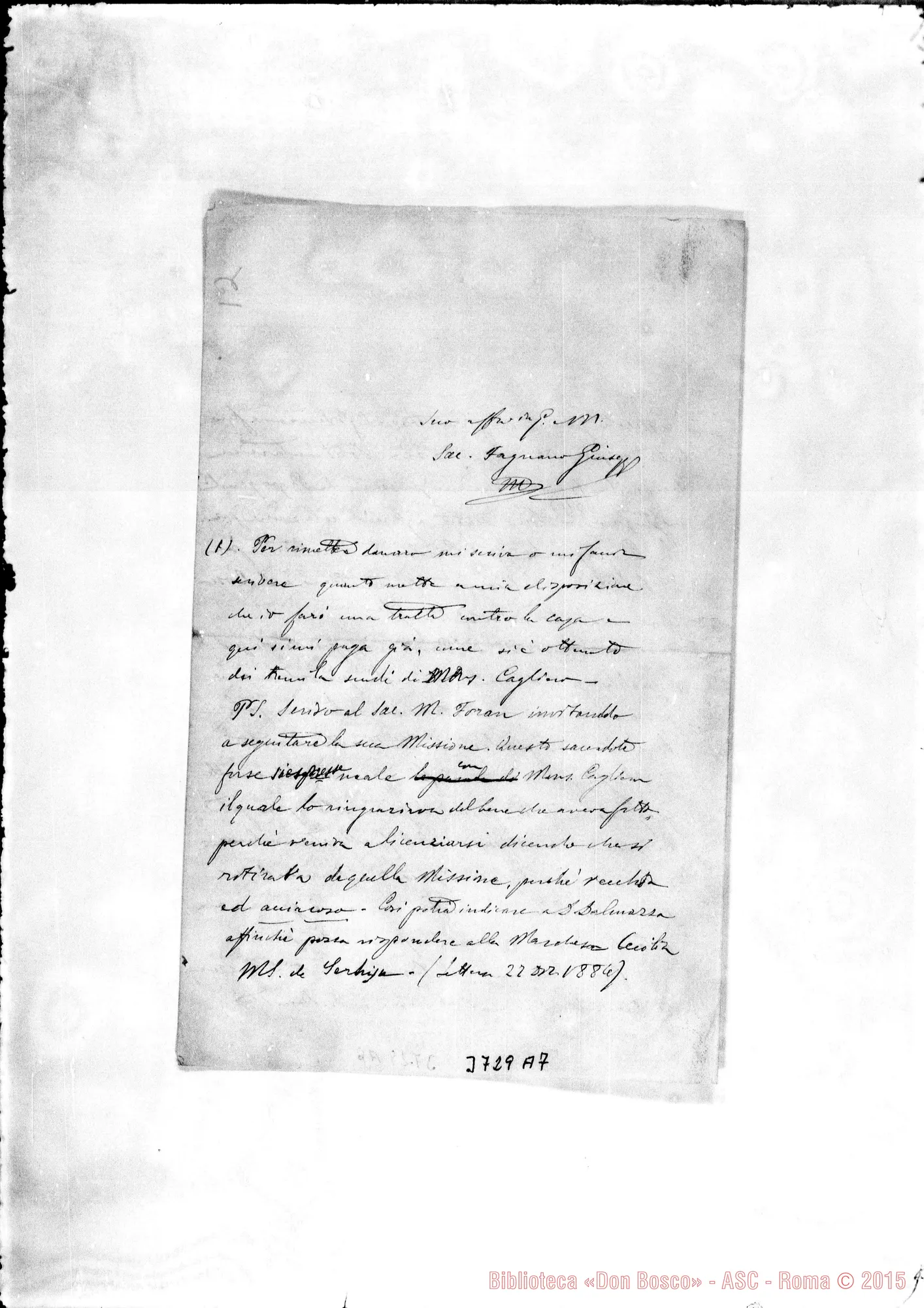 Fotogramma A 7 — « « Patagones, 12-02-1887 Autogr. Rua