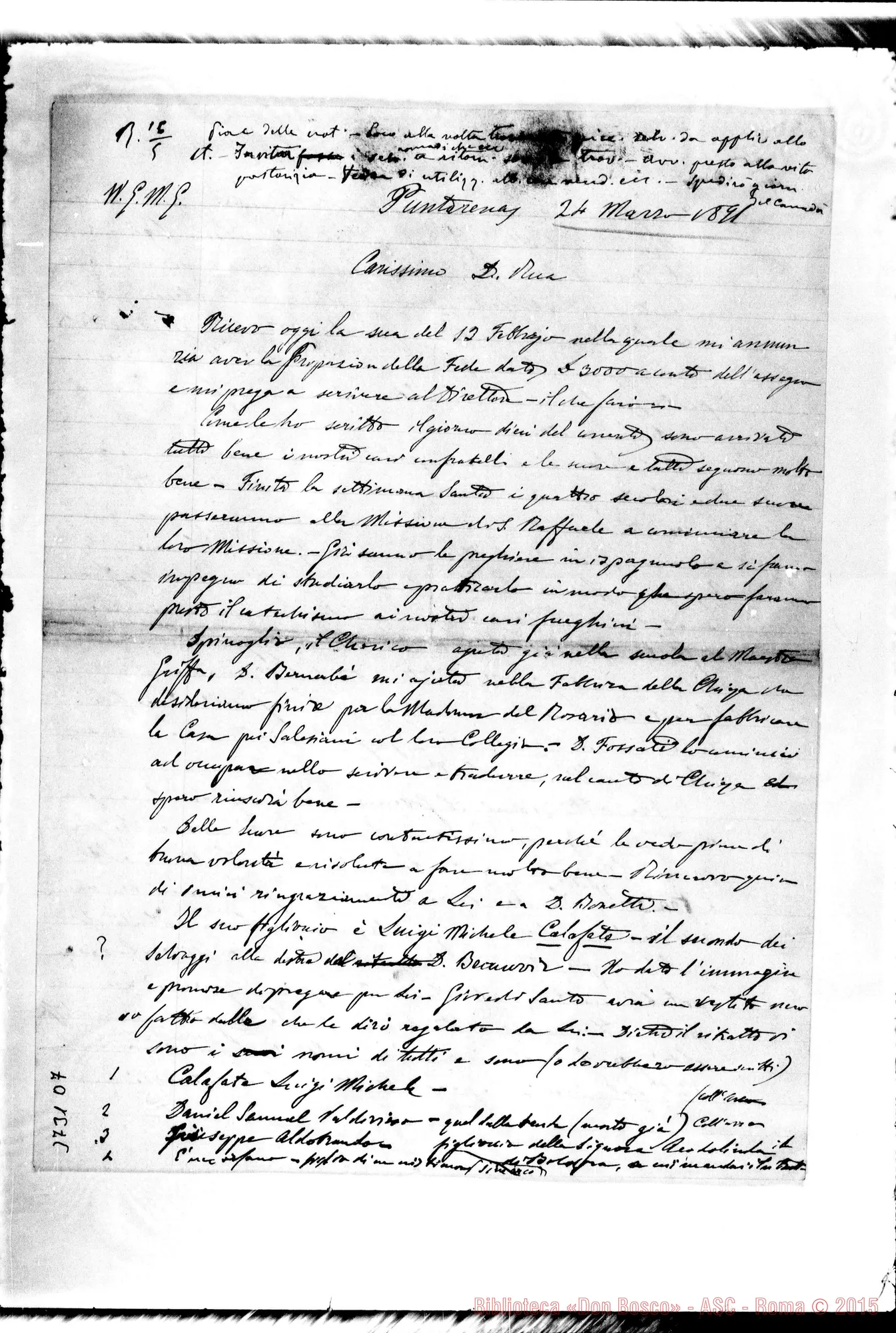 Fotogramma D 7 — « « Puntarenas, 24-03-1891 Autogr. Rua