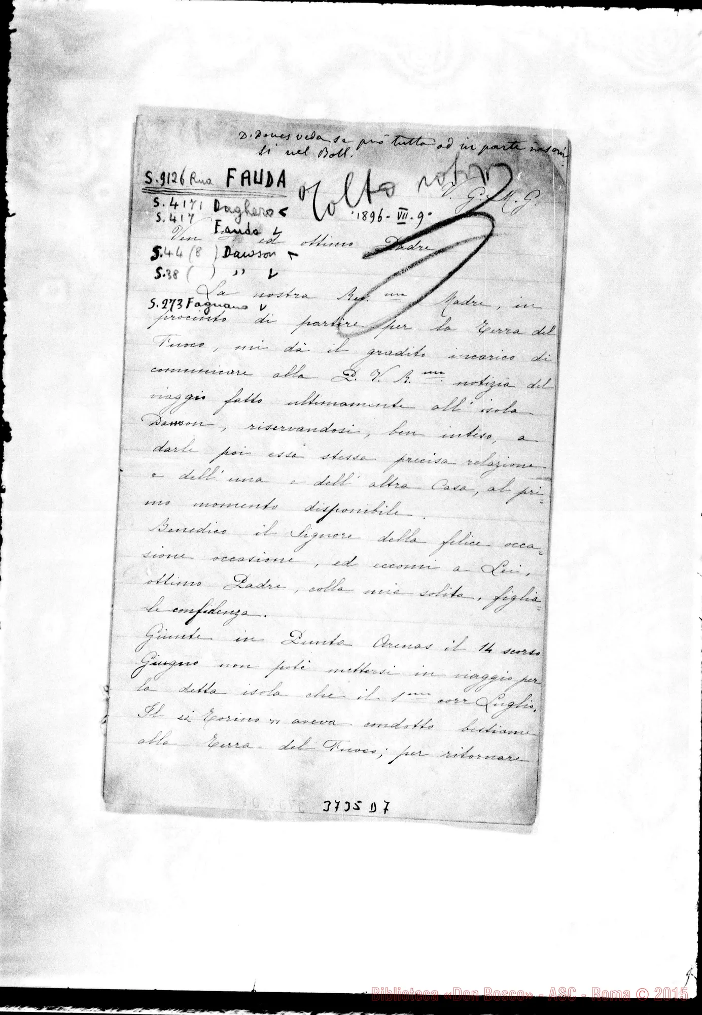 Fotogramma D 7 — Felicina, FMA Puntarenas, 9-07-1896 Autogr. Rua