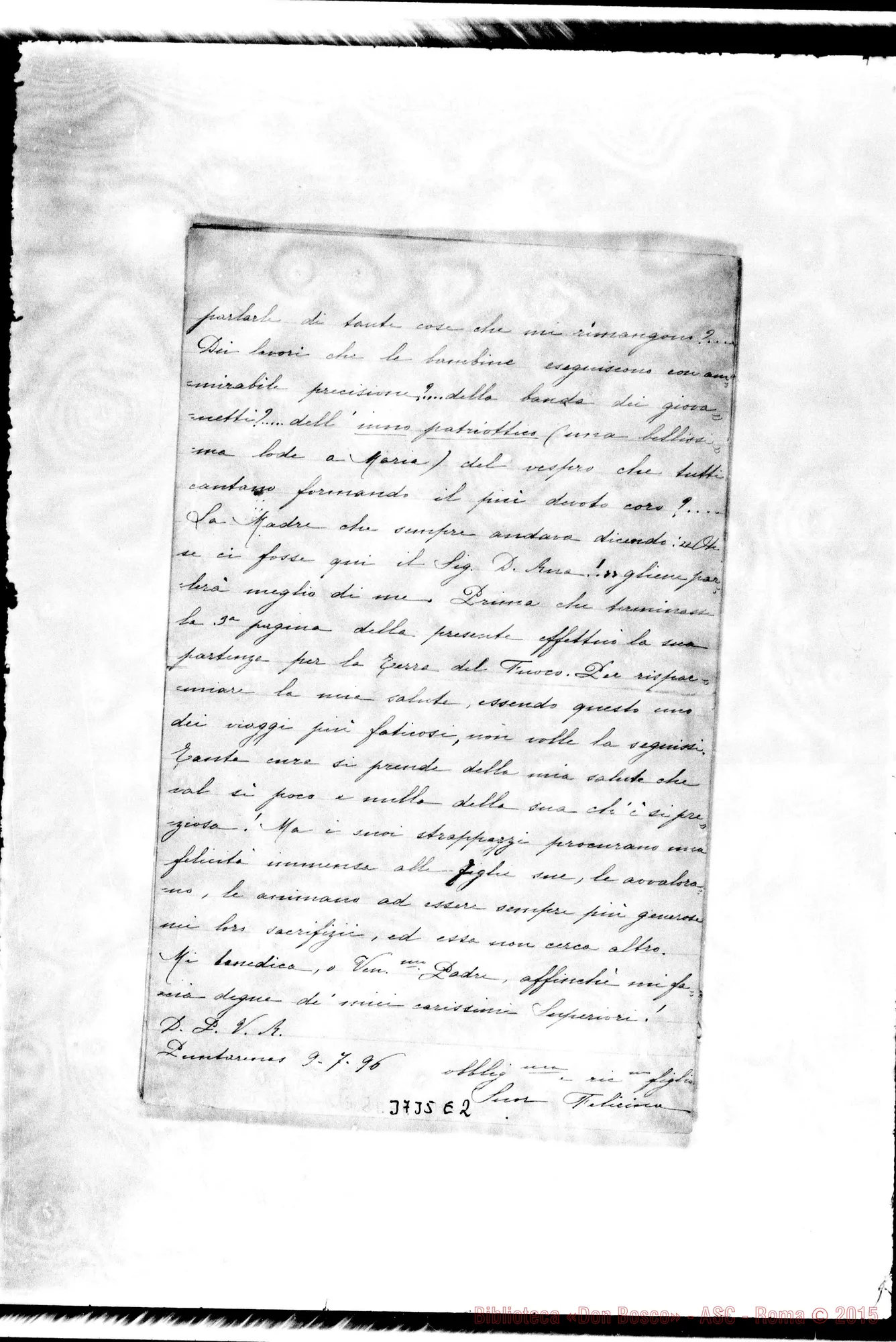 Fotogramma E 2 — Felicina, FMA Puntarenas, 9-07-1896 Autogr. Rua