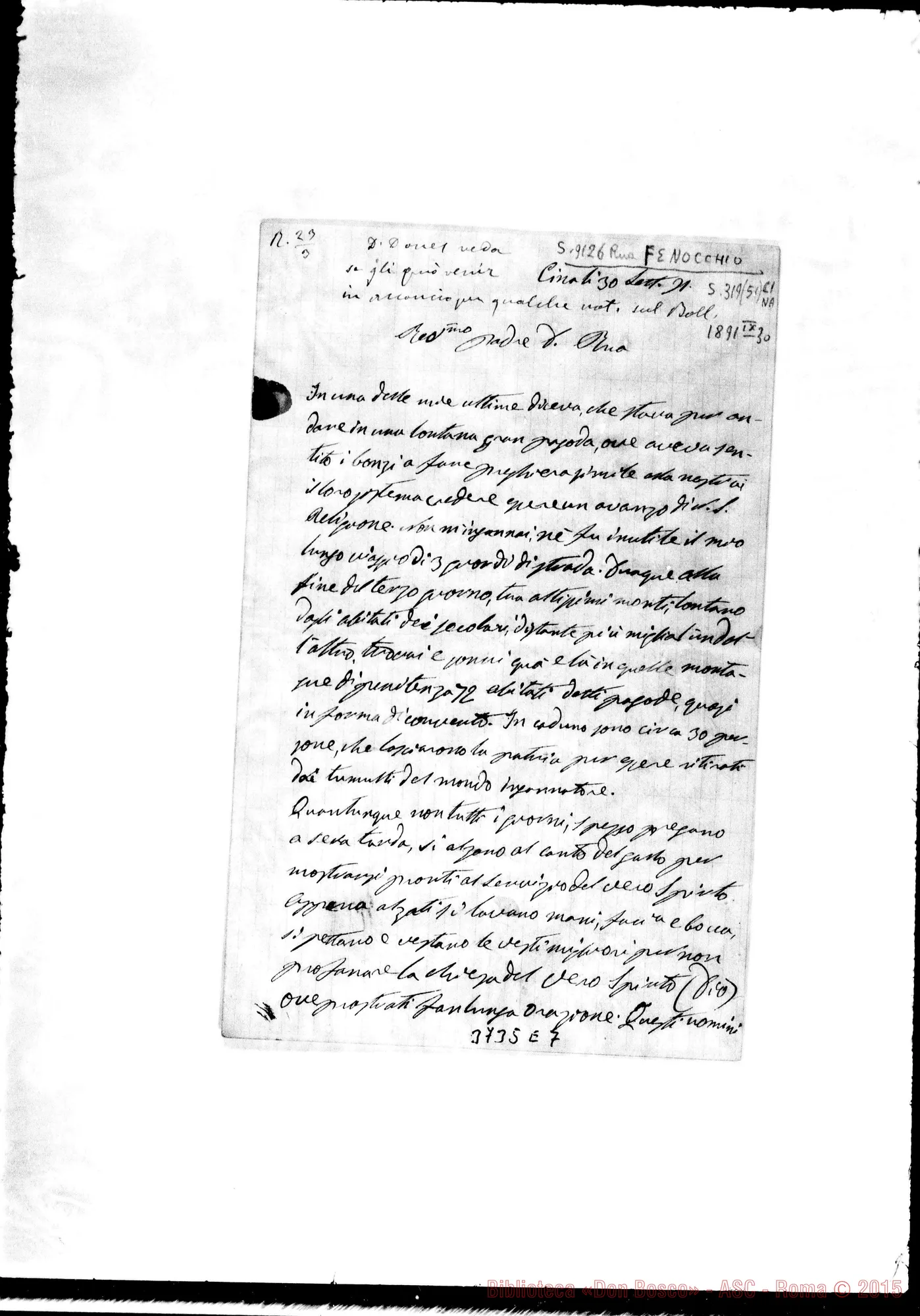 Fotogramma E 7 — « « Cina, 30-09-1891 Autogr. Rua