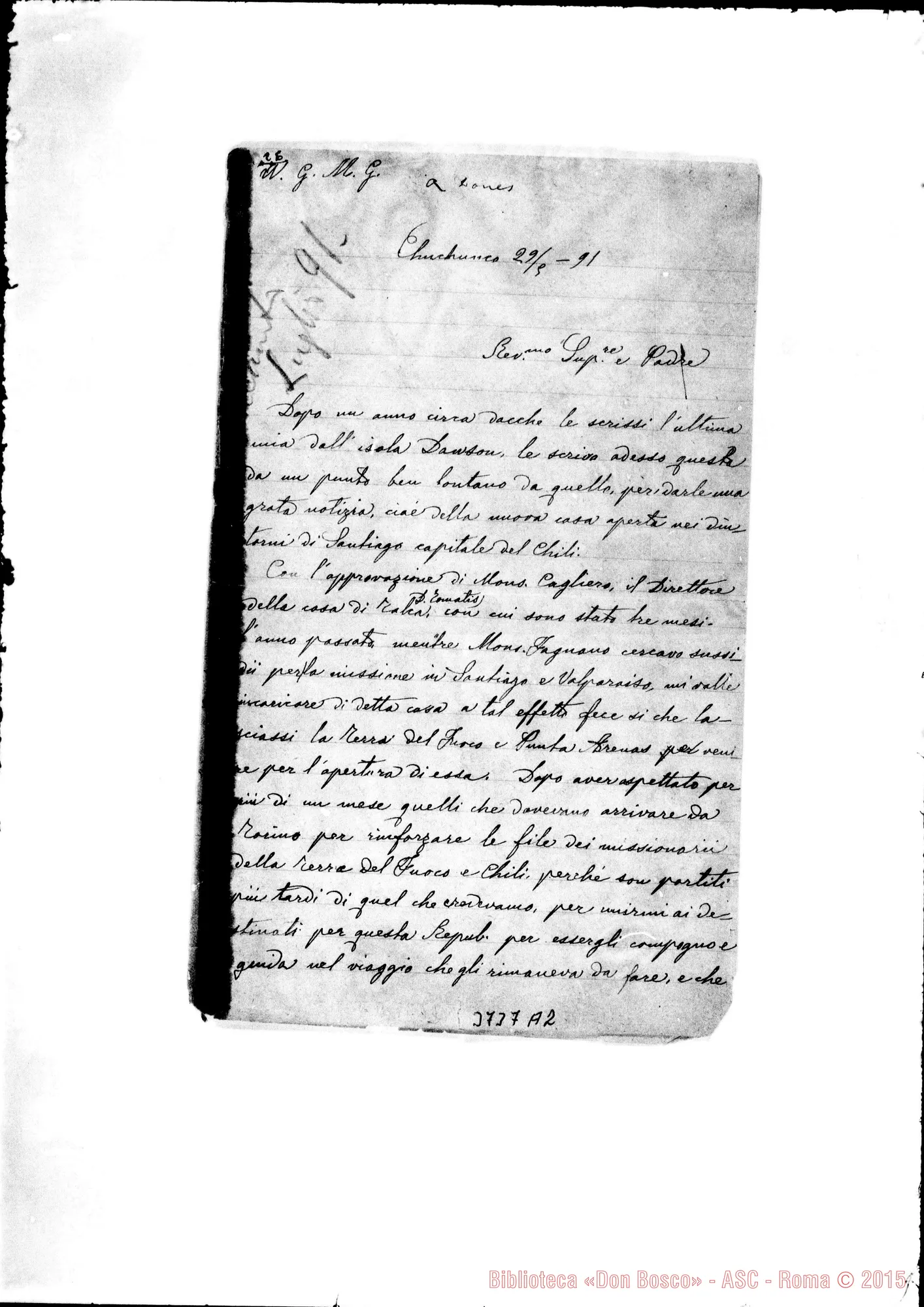 Fotogramma A 2 — Ferrerò Antonio, SDB Chuchunco, 29-05-1891 Autogr. Rua