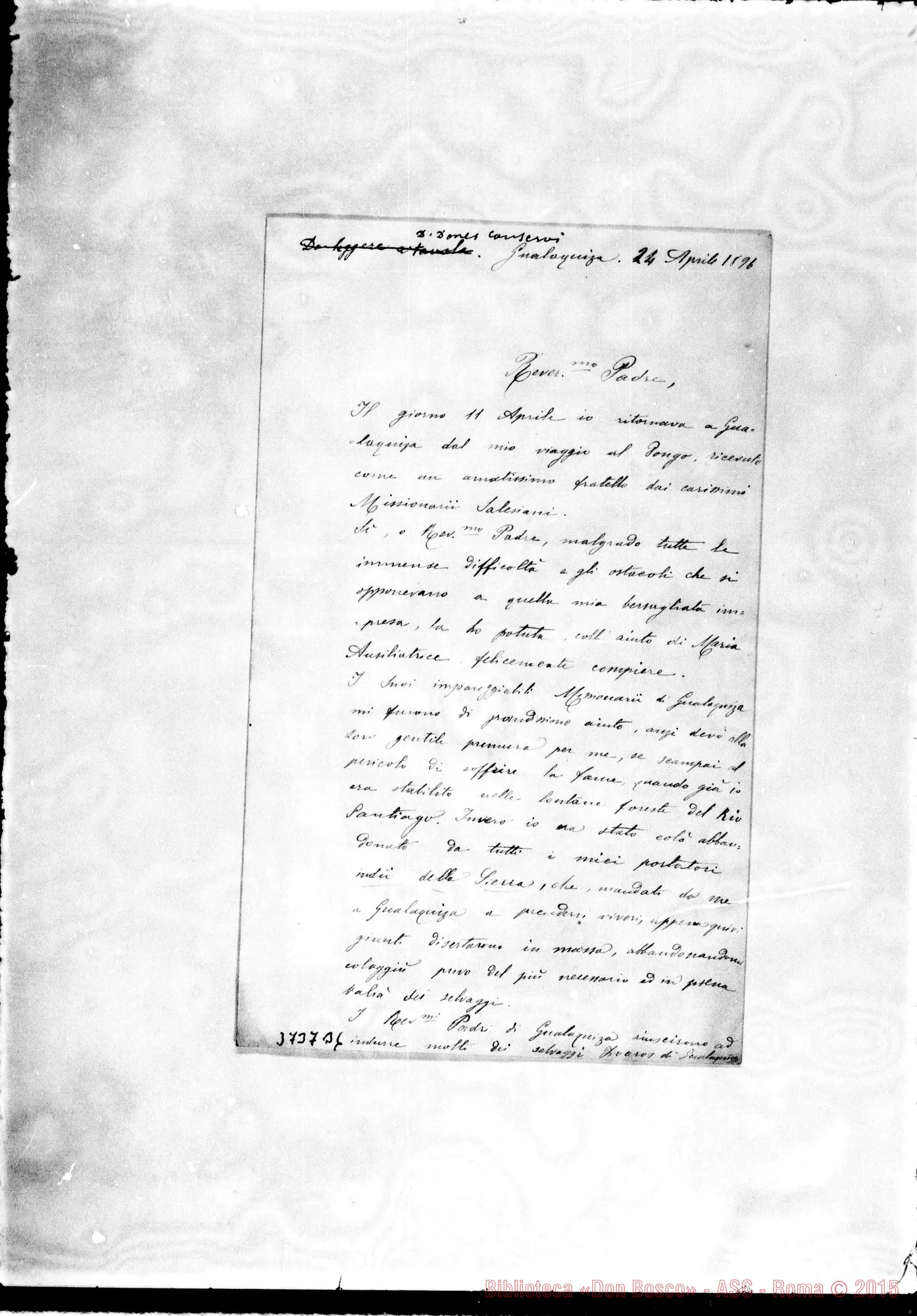 Fotogramma B 6 — Festa E. Gualaquiza, 24-04-1896 Autogr. Rua