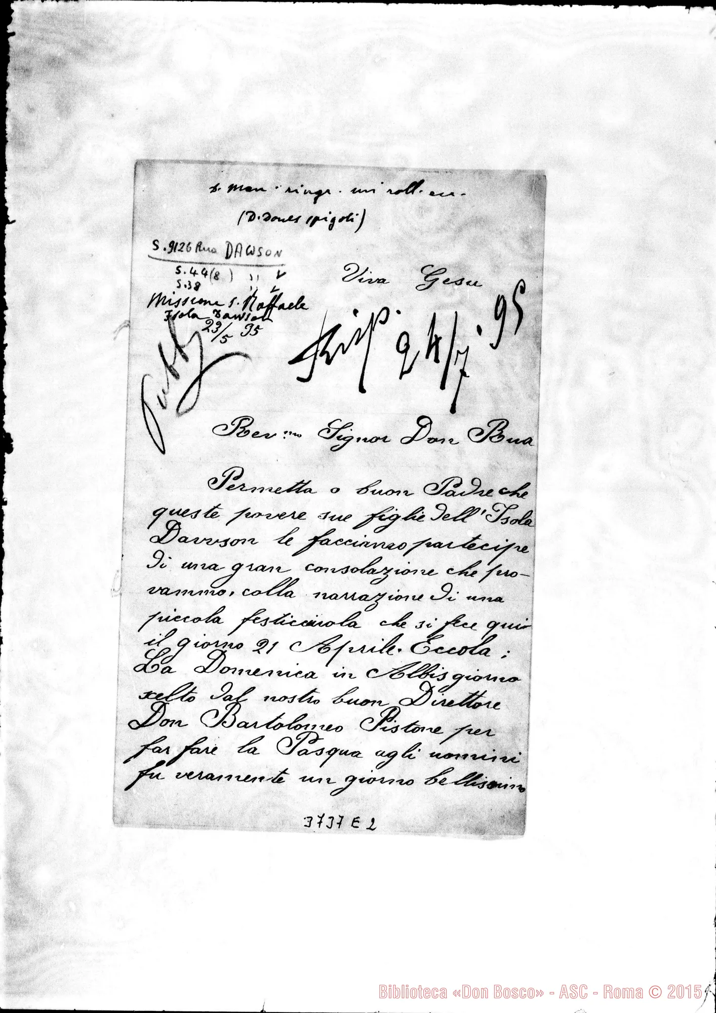 Fotogramma E 2 — « « Dawson, 23-05-1895 Autogr. Rua