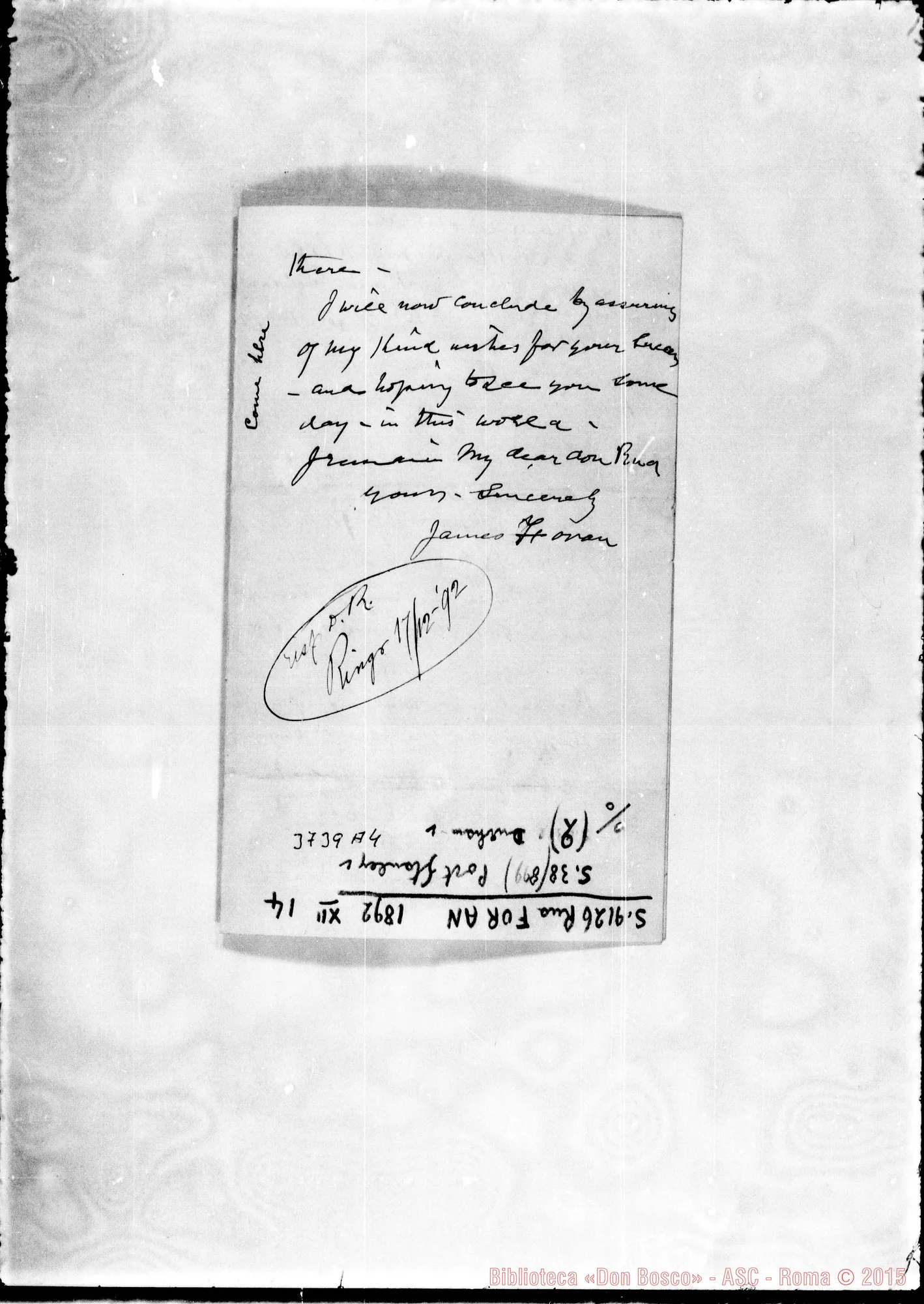 Fotogramma A 4 — « « St. M. Blackile, 14-12-1892 Autogr. Rua