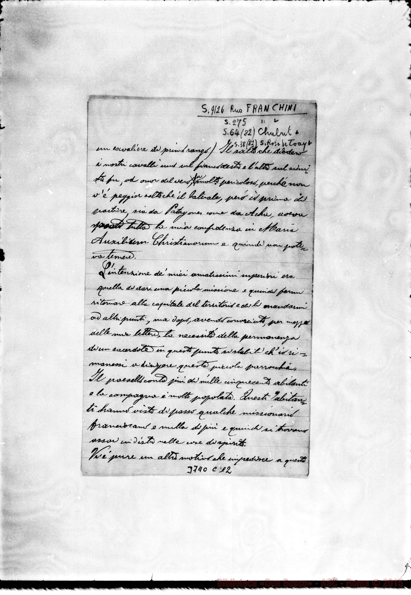 Fotogramma C 12 — Franchini Giovanni, SDB S. Rosa Toaz, 28-03-1897 Autogr. Rua