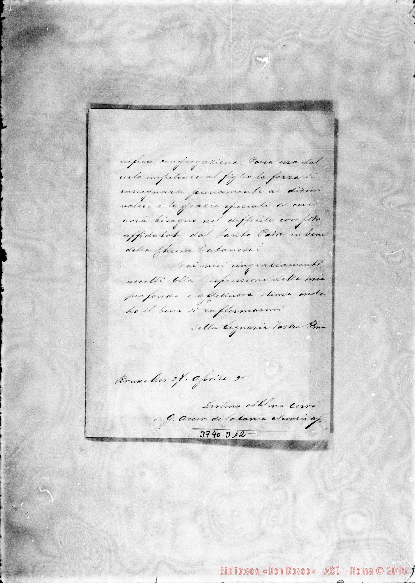 Fotogramma D 12 — Francica-Nava di Bontifé Gius., card, arciv. Catania. Bruxelles, 27-04-1895
