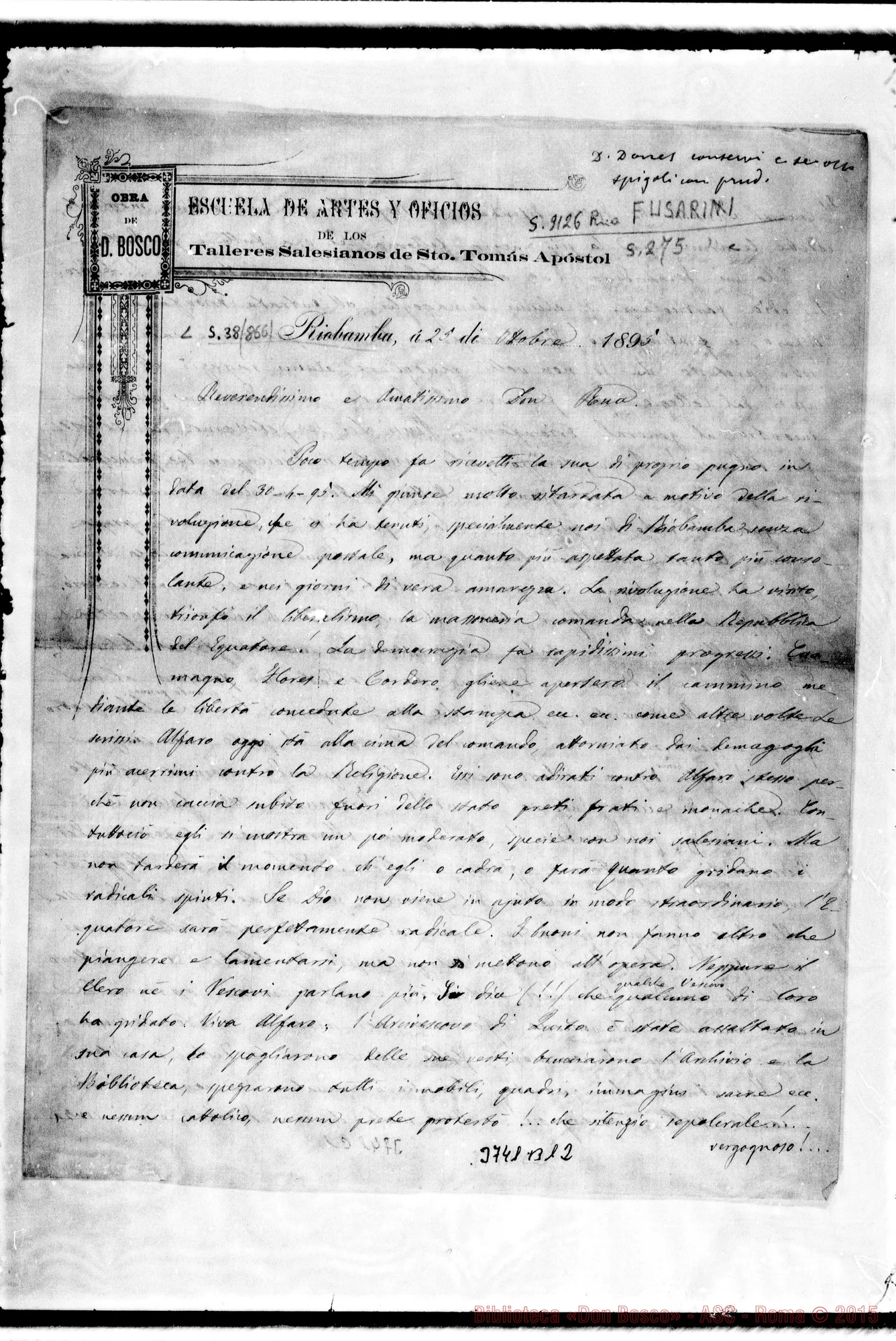 Fotogramma B 12 — « « Riobamba, 25-10-1895 Autogr. Rua