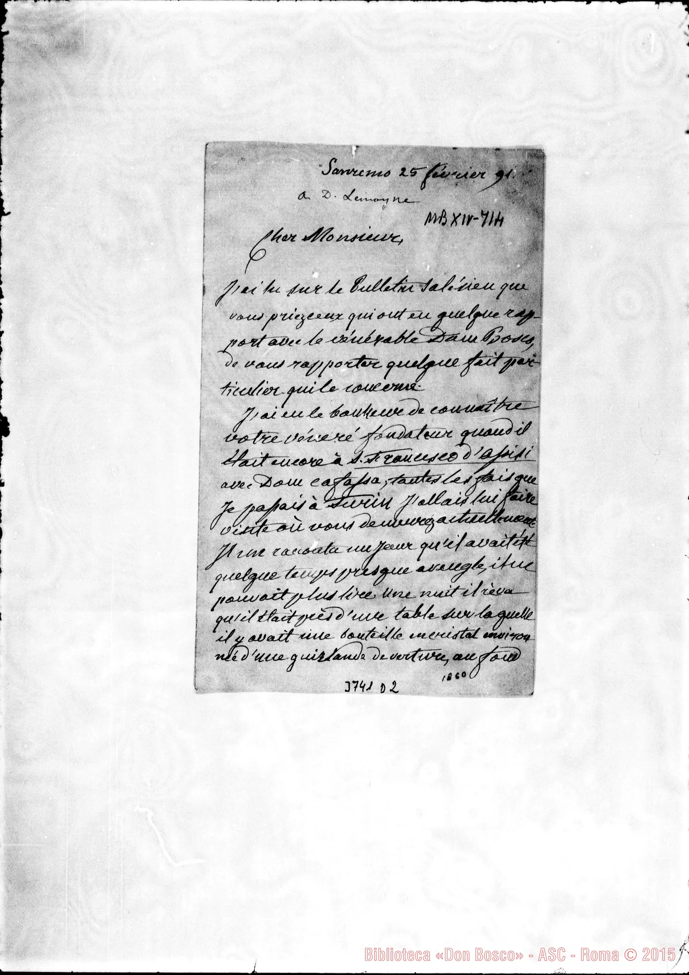 Fotogramma D 2 — Gal Giov. Batt., avv. Sanremo, 25-02-1891 Autogr. Rua