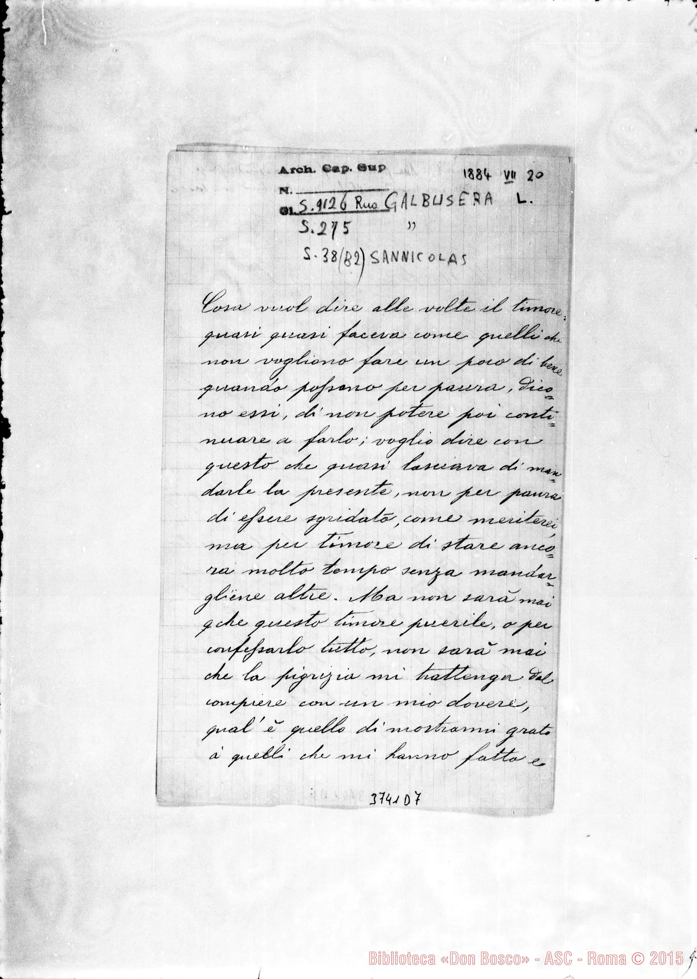 Fotogramma D 7 — « « S. Nicolás, 20-07-1884 Autogr. Rua