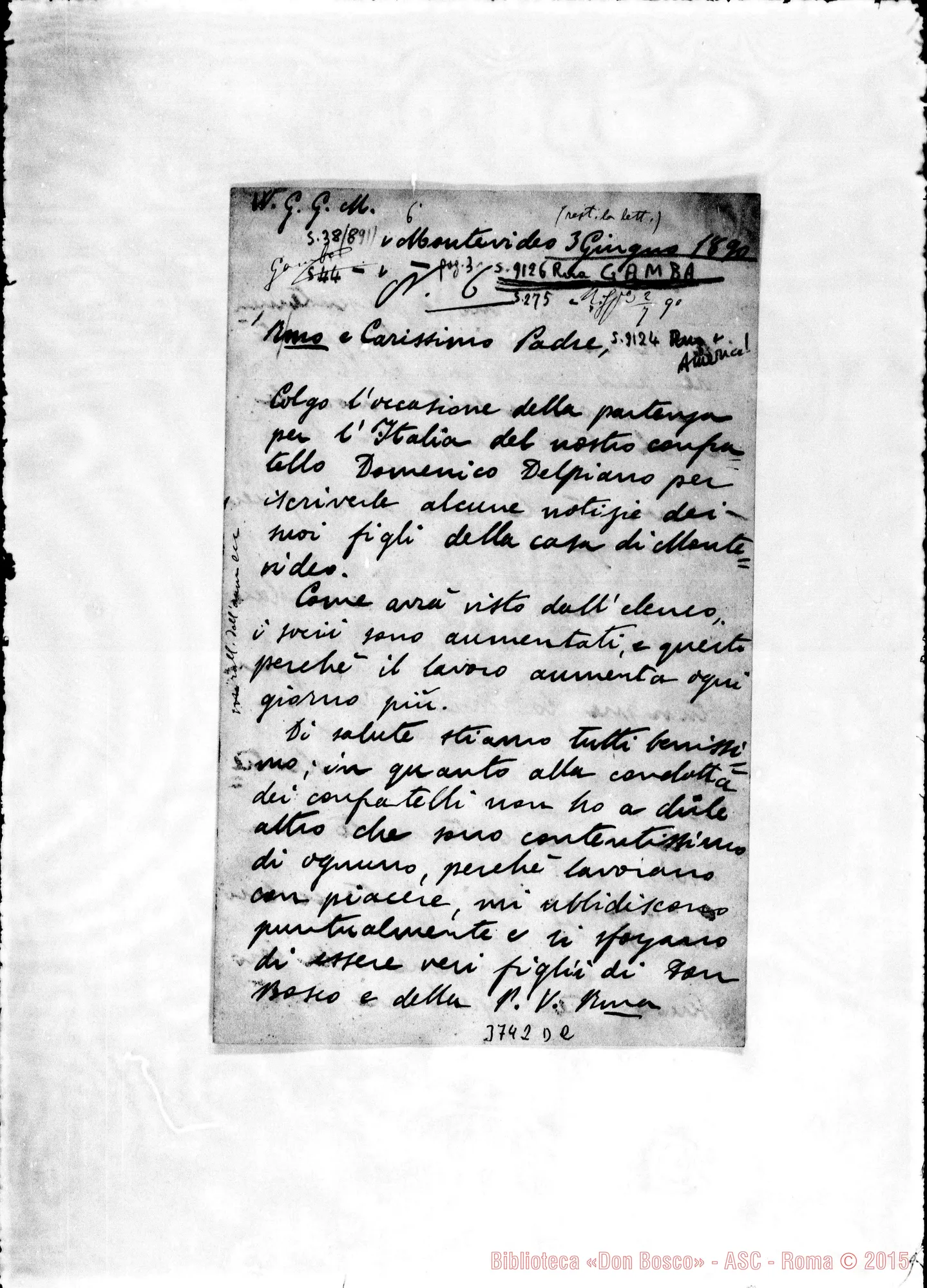 Fotogramma D 2 — « « Montevideo, 3-06-1890 Autogr. Rua