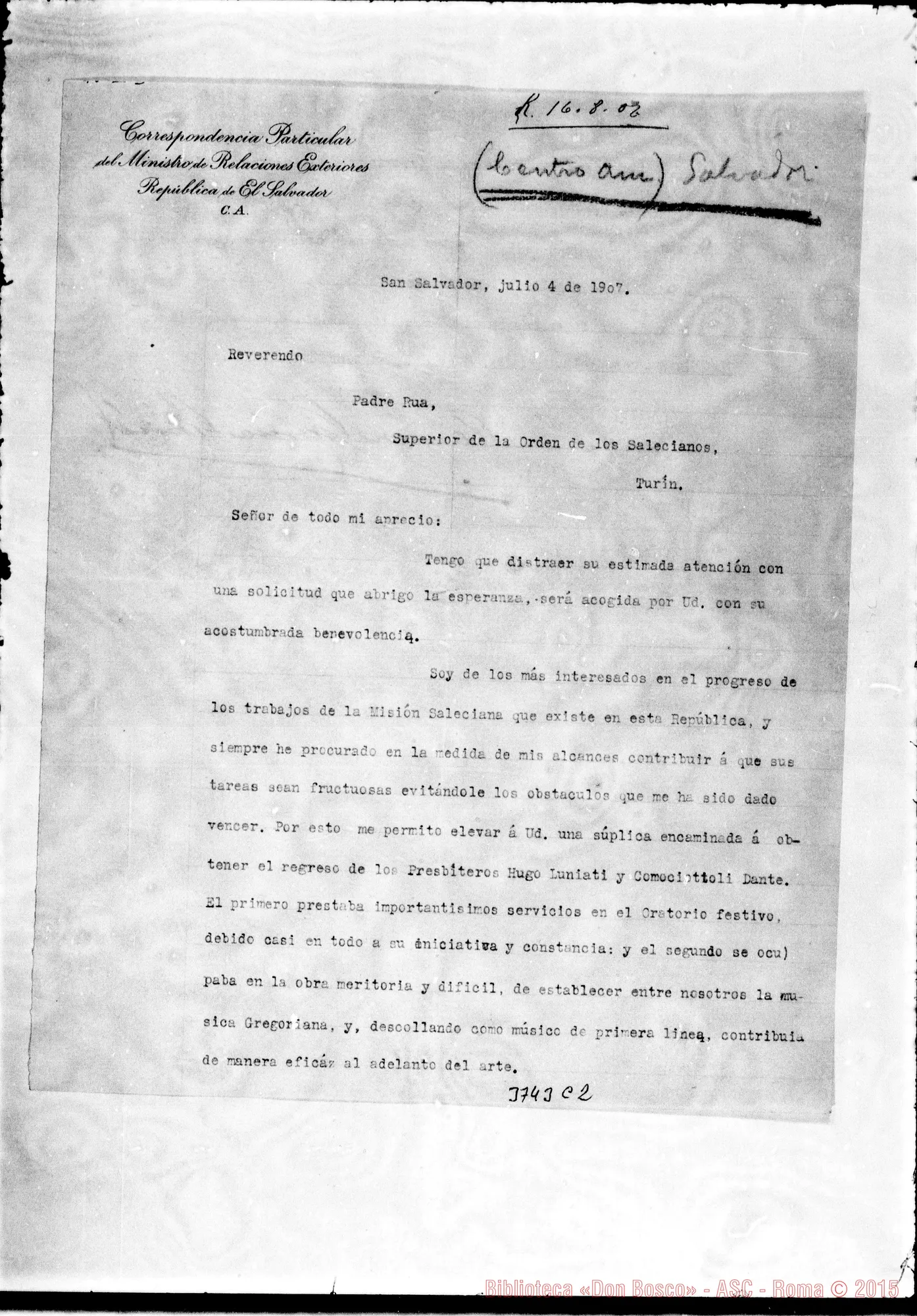 Fotogramma C 2 — García Ramón, Min. Rei. Ex. S. Salvador, 4-07-1907
