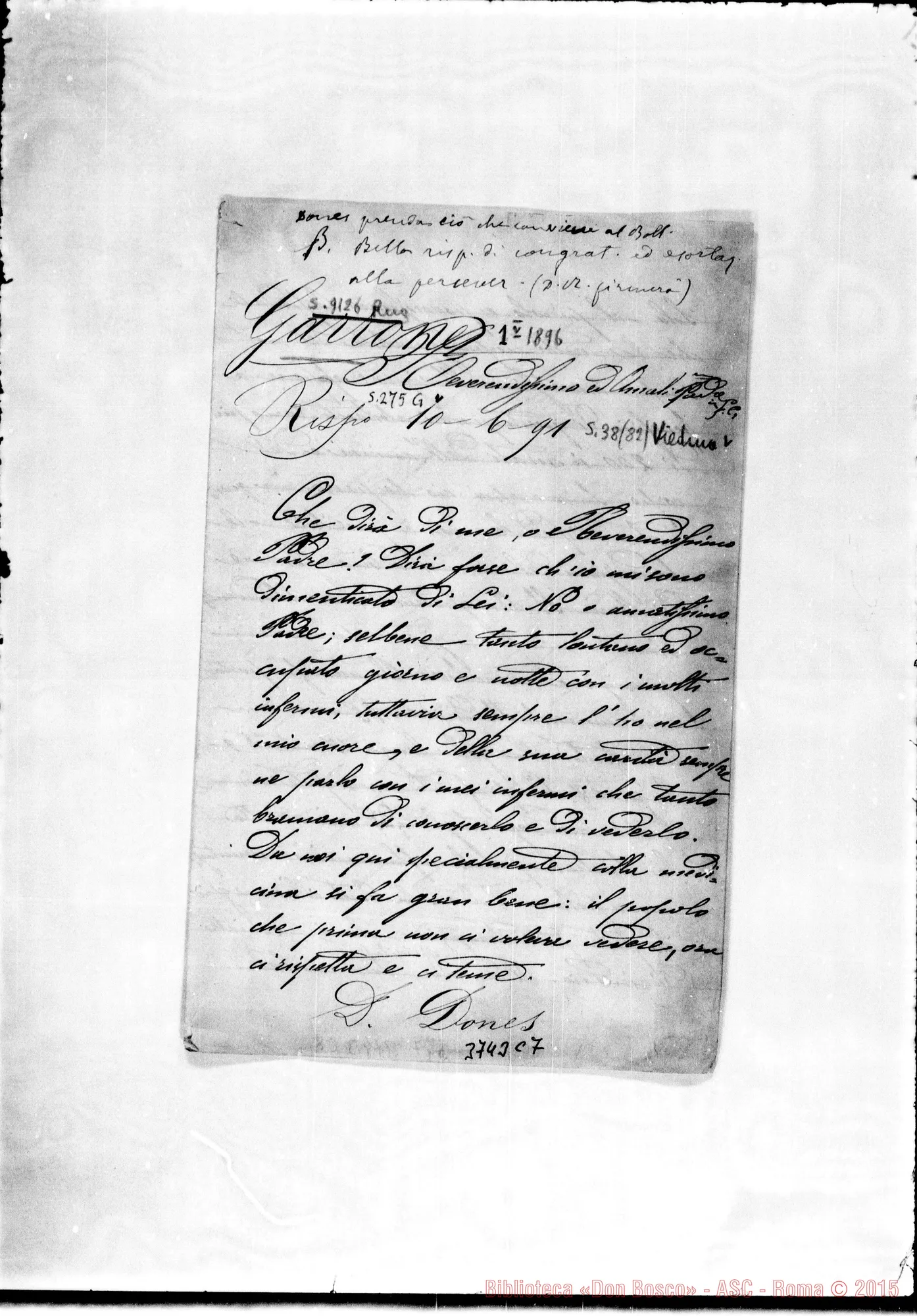 Fotogramma C 7 — Garrone Evasio, SDB Viedma, 1-05-1891 Autogr. Rua