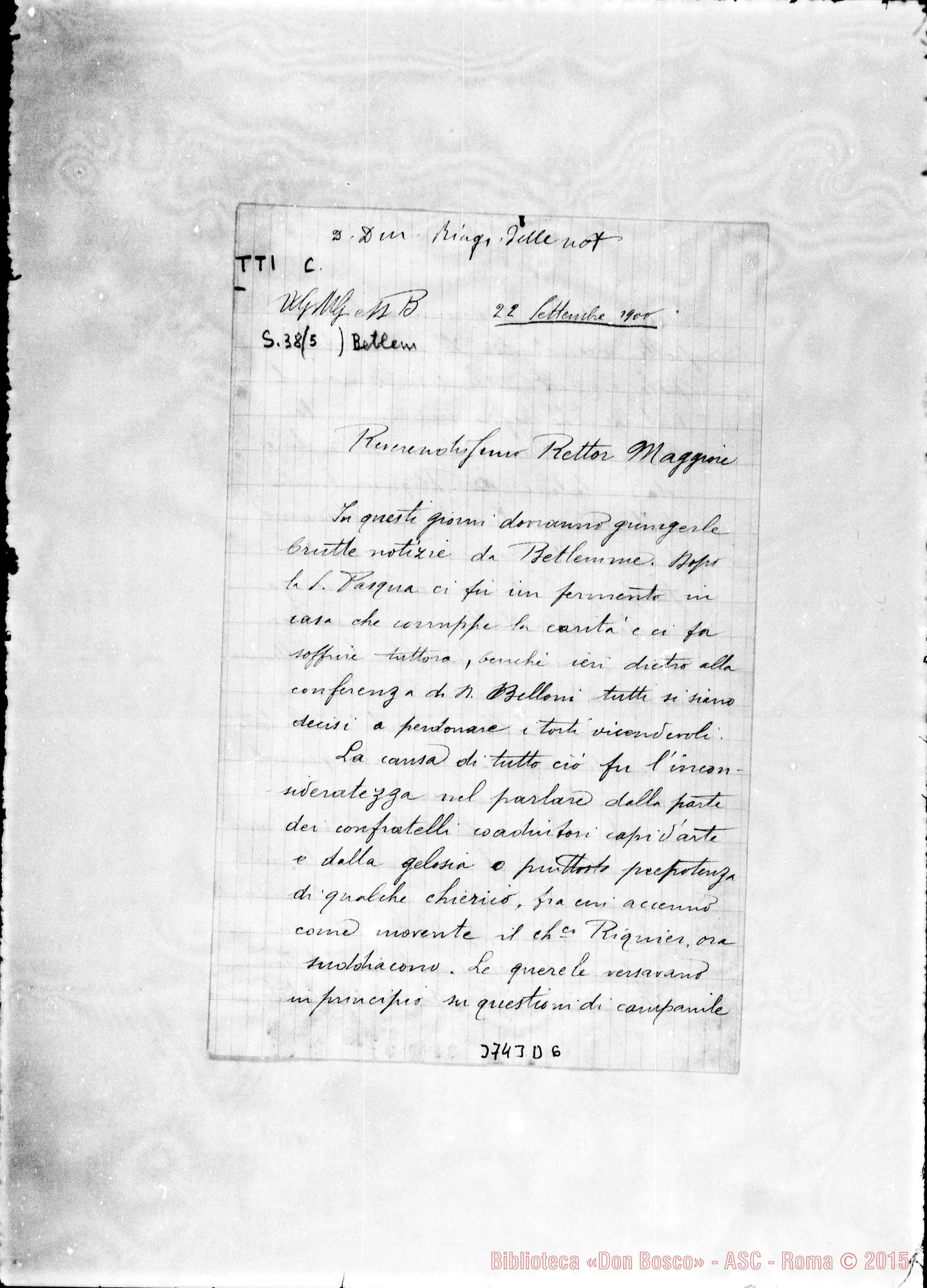 Fotogramma D 6 — Gatti Carlo, SDB Betlemme, 22-09-1900 Autogr. Rua