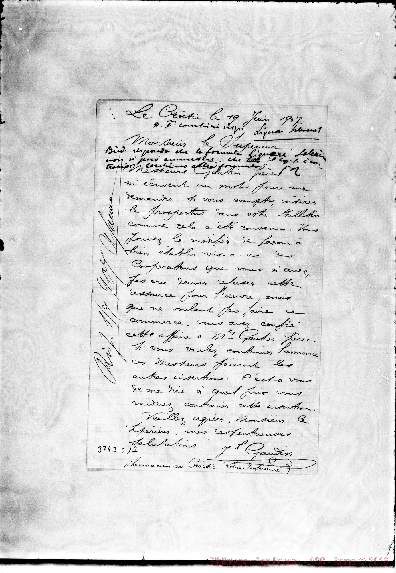 Fotogramma D 12 — « « Le Croisic, 19-06-1907 Autogr. Rua