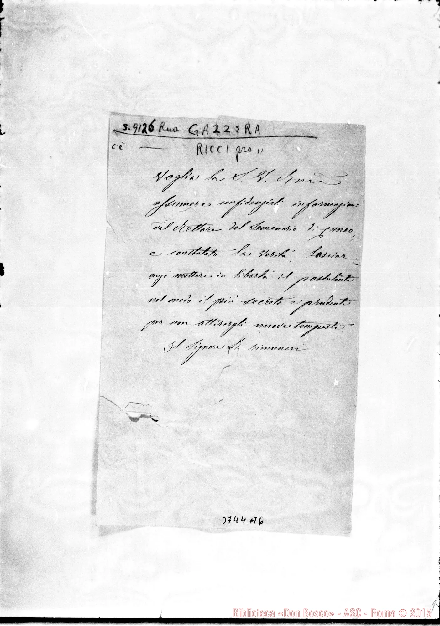 Fotogramma A 6 — Gazzera, ch. Cuneo, 23-12-1890 Autogr. Rua