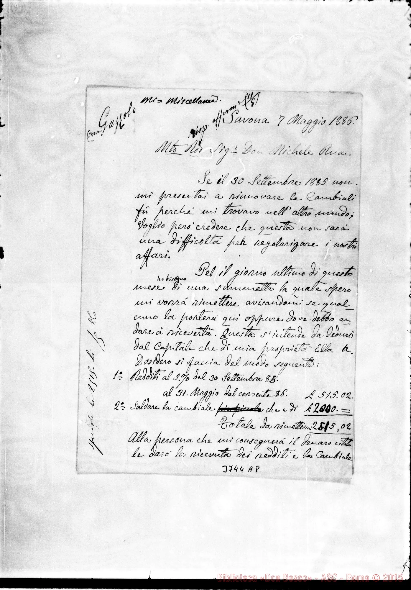 Fotogramma A 8 — Gazzolo, commendatore Savona, 7-05-1886