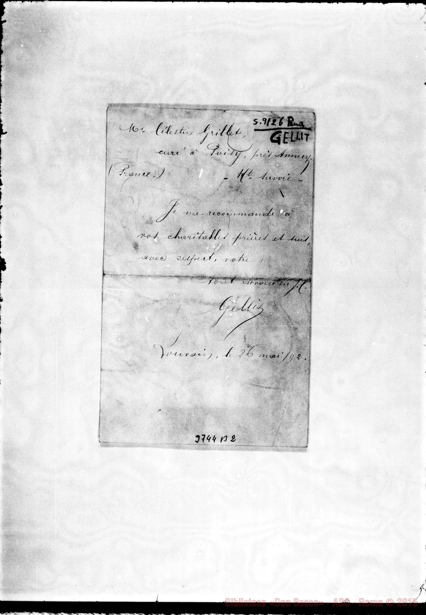 Fotogramma B 2 — Gellis Louvain, 26-05-1892 Autogr. Rua