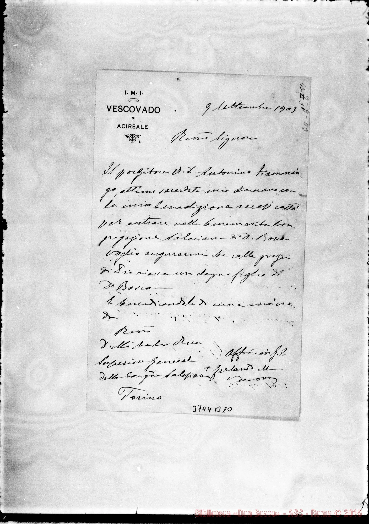 Fotogramma B 10 — Genuardi Gerlando, vesc. di Acireale, 9-09-1903