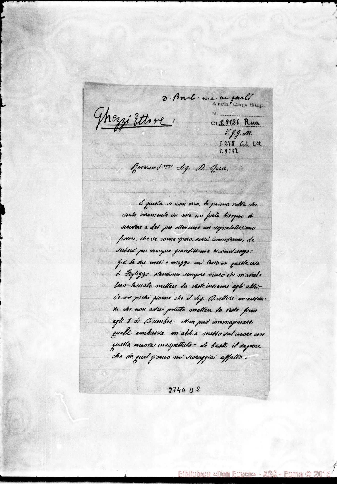 Fotogramma D 2 — Gherri Ettore, ch. Foglizzo, 2-11-1895 Autogr. Rua