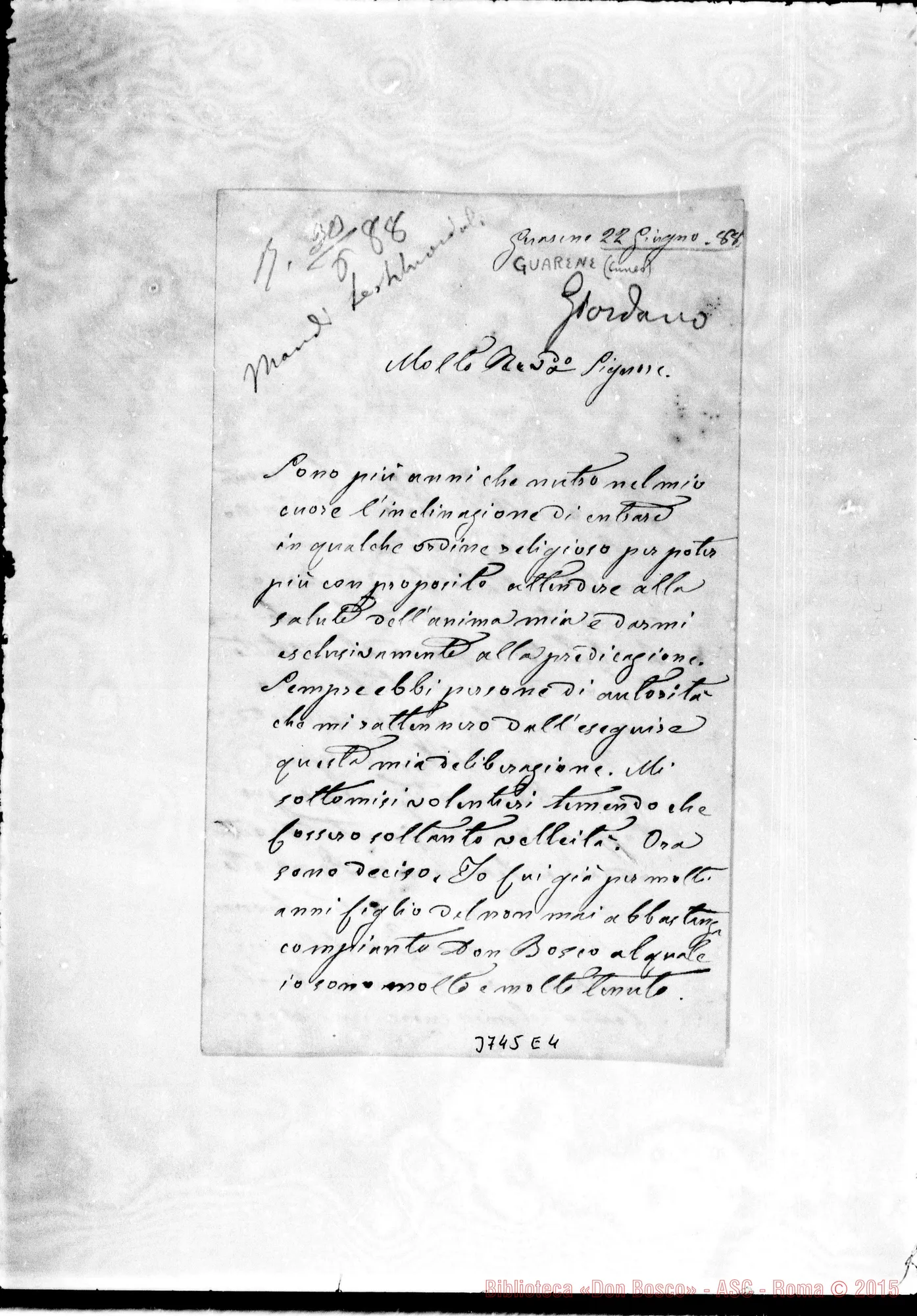 Fotogramma E 4 — Giordano Domenico, sac. Guarene, 22-06-1888