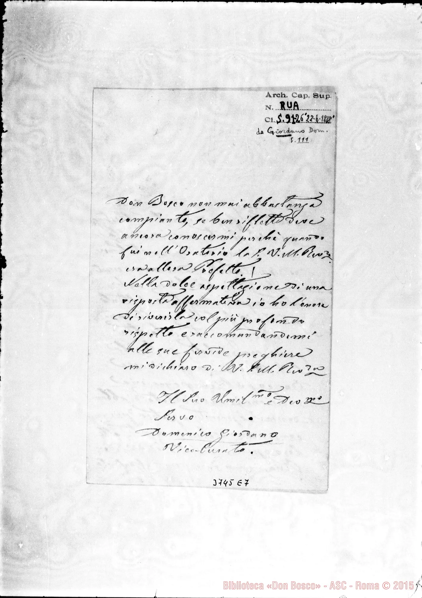 Fotogramma E 7 — Giordano Domenico, sac. Guarene, 22-06-1888
