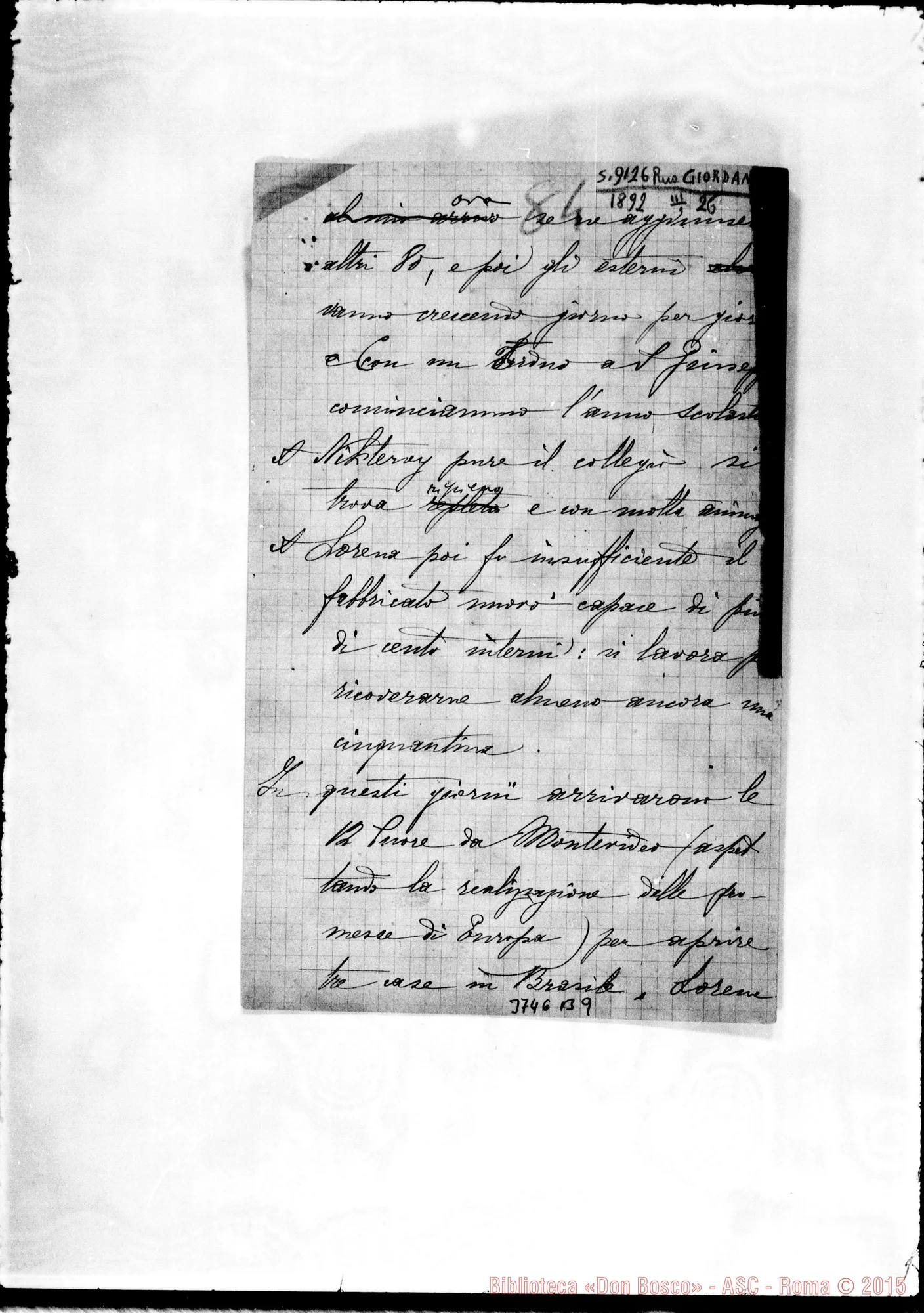 Fotogramma B 9 — « « Sao Paulo, 26-03-1892 Autogr. Rua