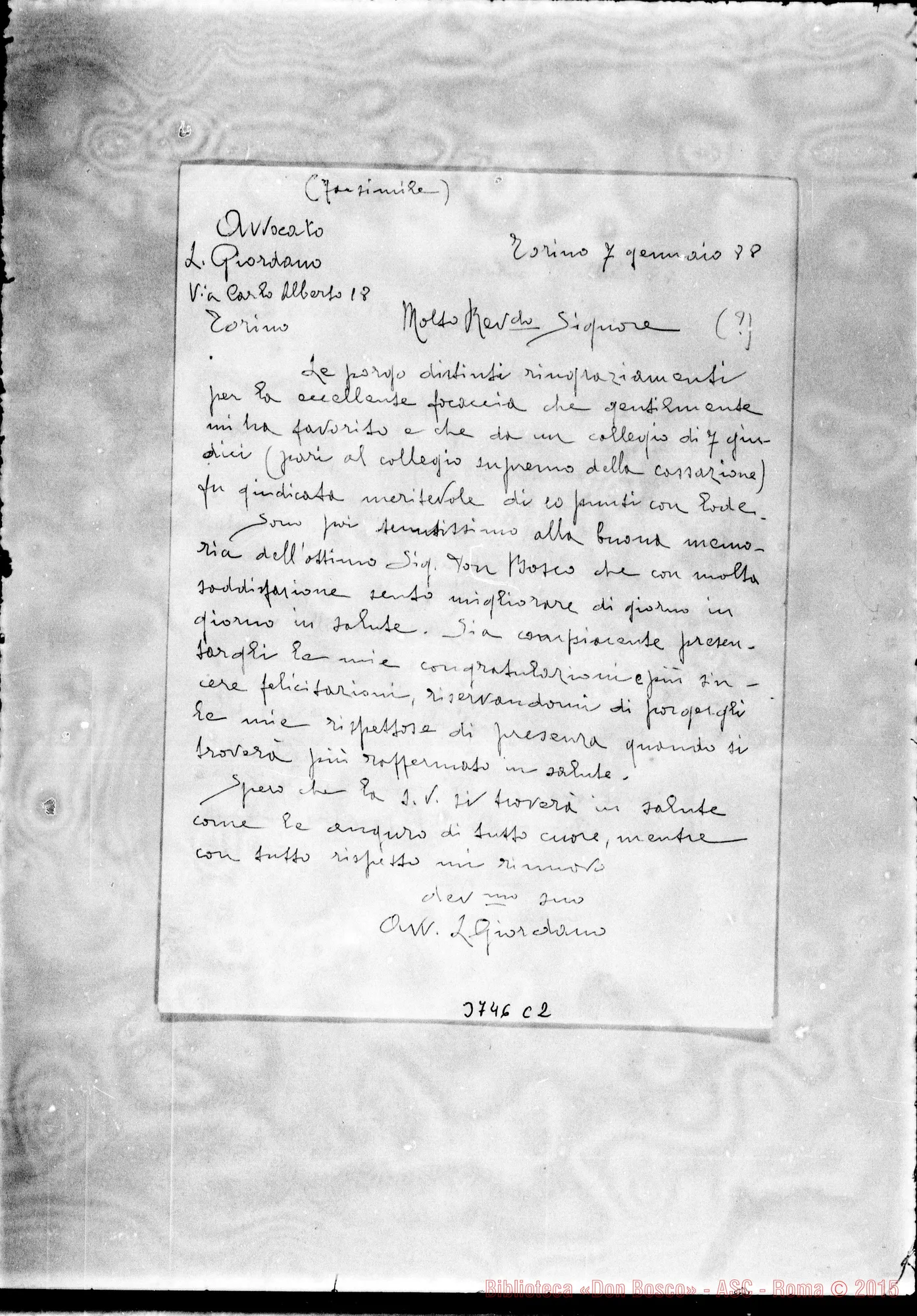 Fotogramma C 2 — Giordano L., avv. Torino, 7-01-1888 Copia
