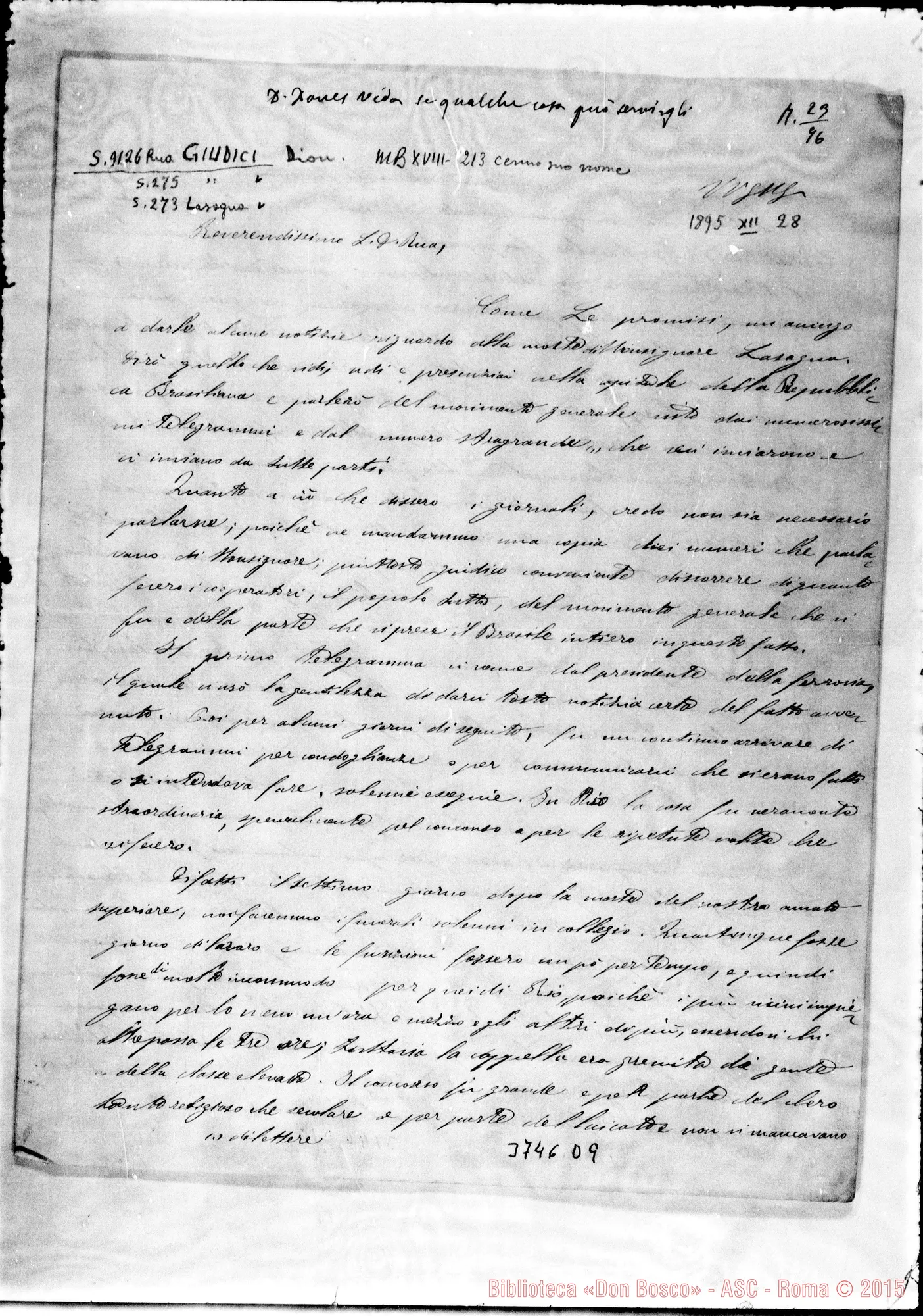Fotogramma D 9 — « « S. Rosa, 28-12-1895 Autogr. Rua