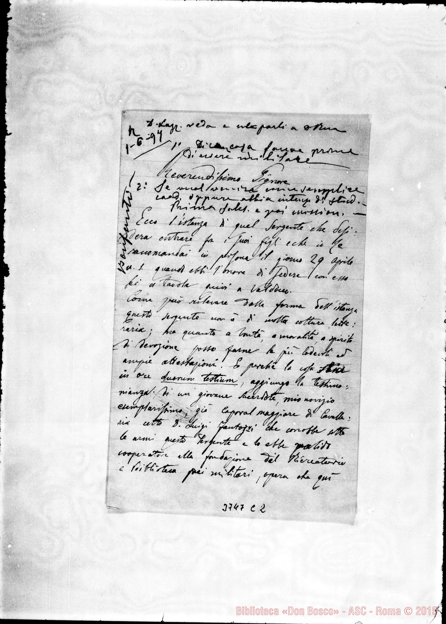 Fotogramma C 2 — Gradinati Paolo, sac. Verona, 27-05-1897 Autogr. Rua All. lett. E commendatizia
