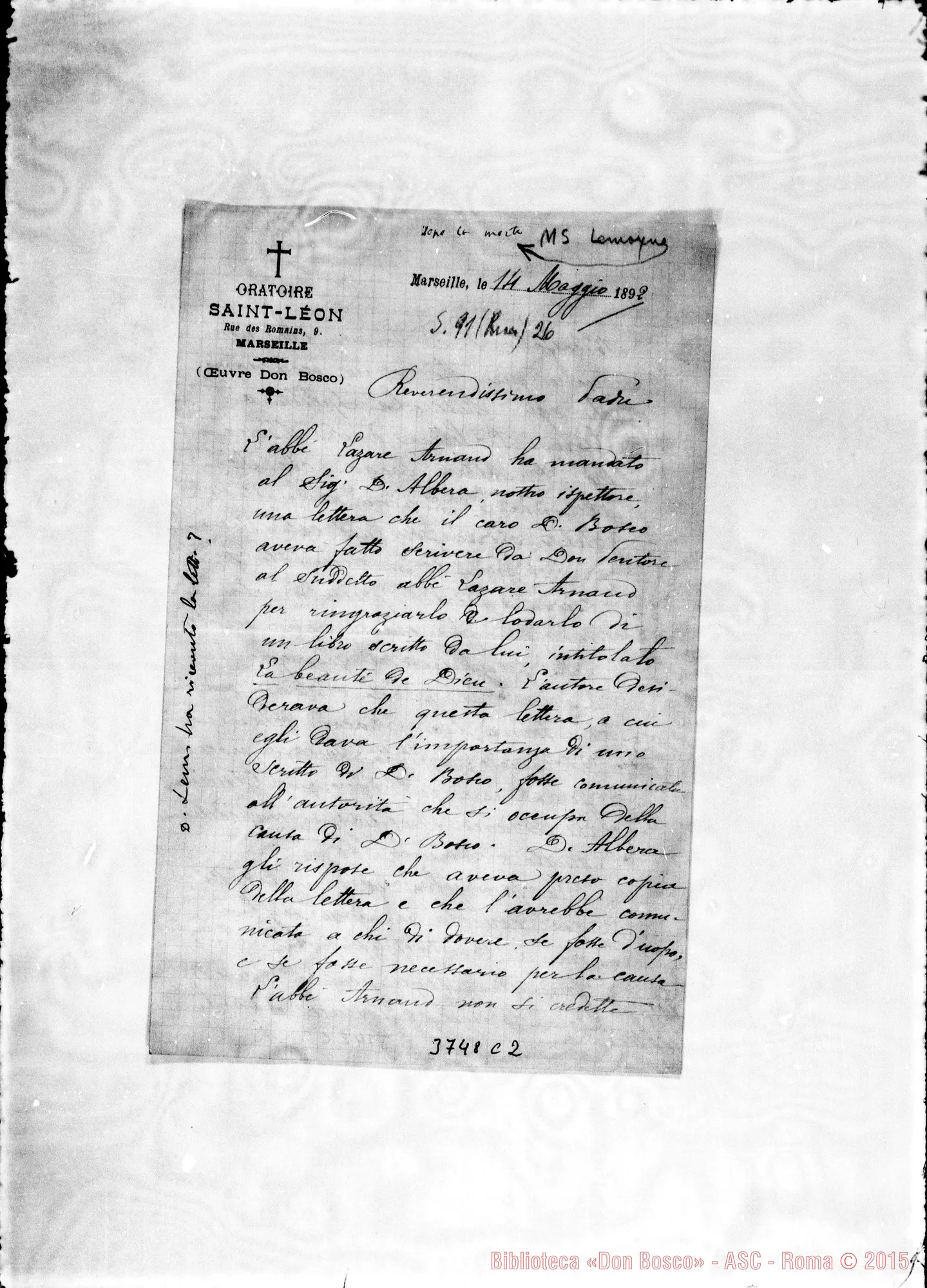 Fotogramma C 2 — « « Marseille, 14-05-1892 Autogr. Rua