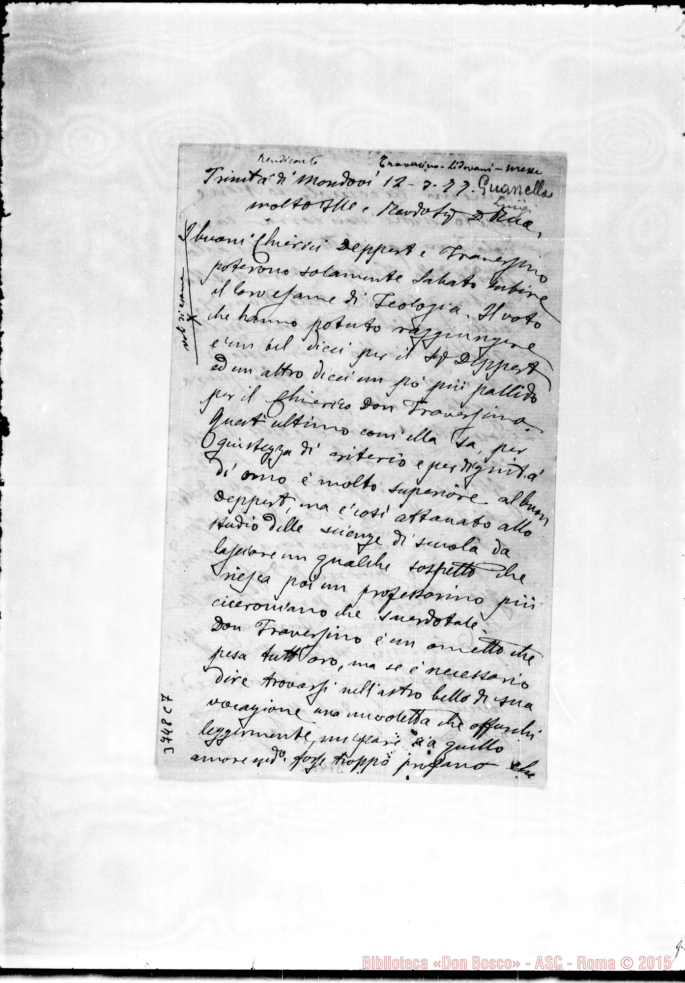 Fotogramma C 7 — Guanella Luigi, sac. Tr. Mondovì, 12-03-1877 Autogr. Rua