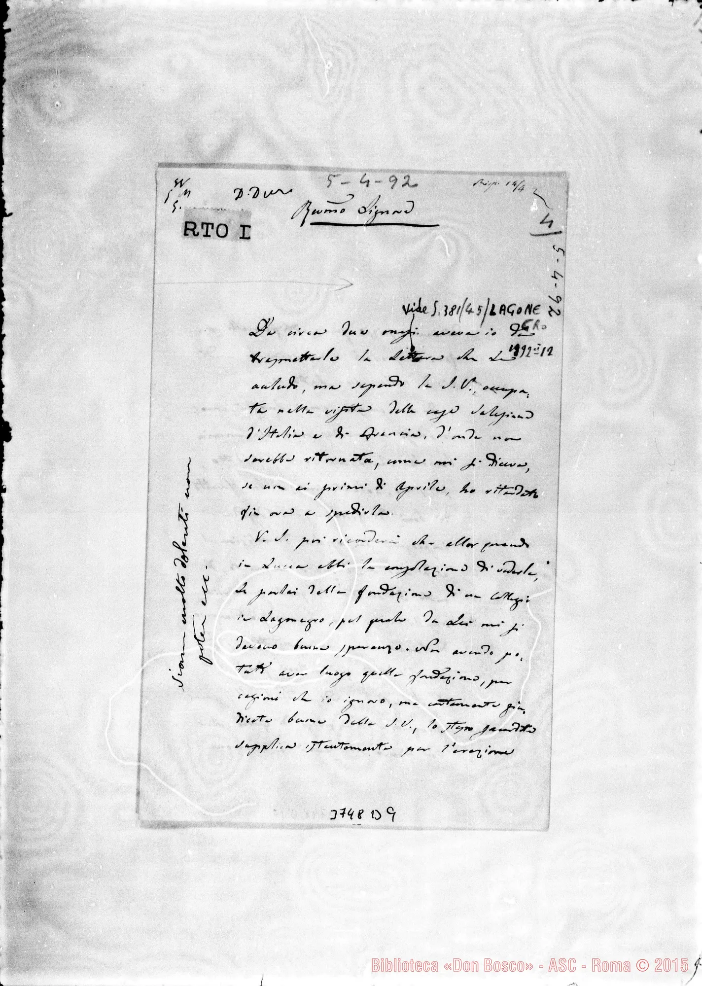 Fotogramma D 9 — Guerra Almerico Lucca, 5-04-1892 Autogr. Rua