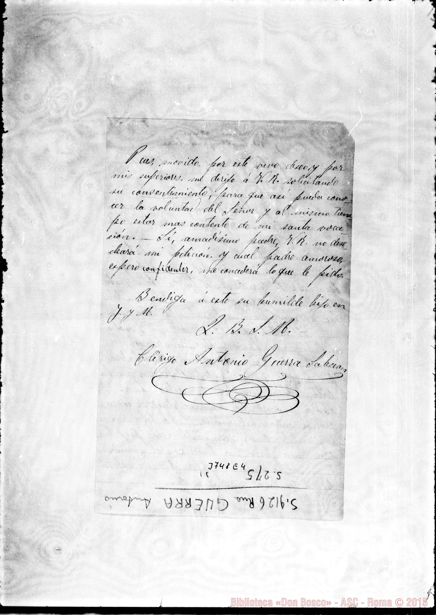 Fotogramma E 4 — Guerra Antonio, ch. Quito, 3-03-1894 Autogr. Rua