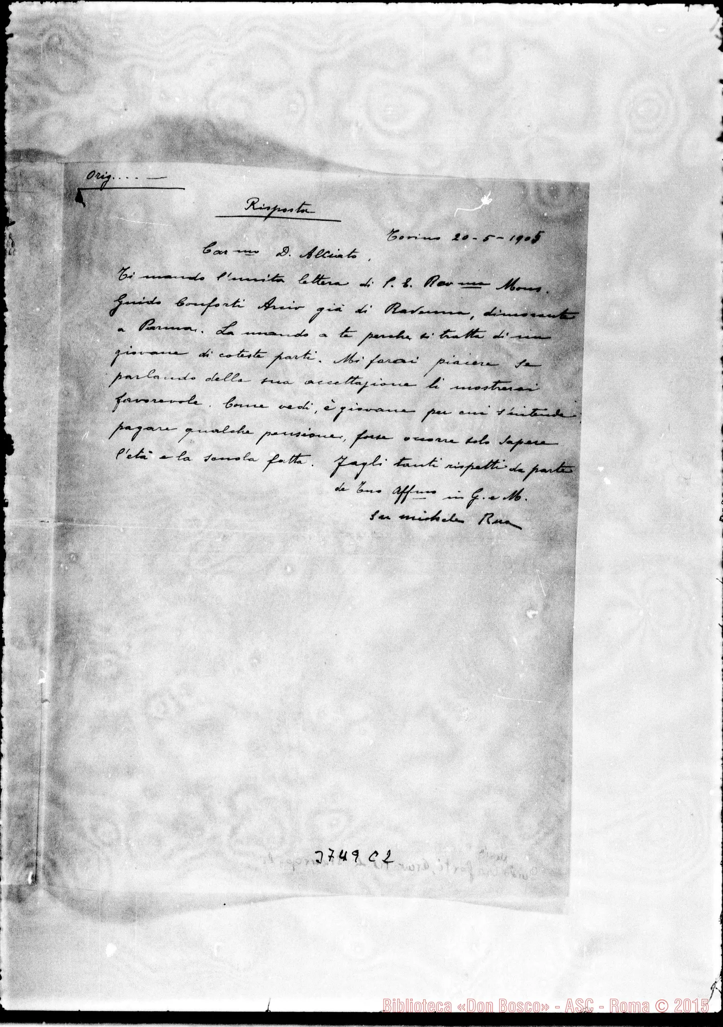 Fotogramma C 2 — Guido Maria, arciv. Parma, 18-05-1905 Segue risposta di Rua A D. Alciato