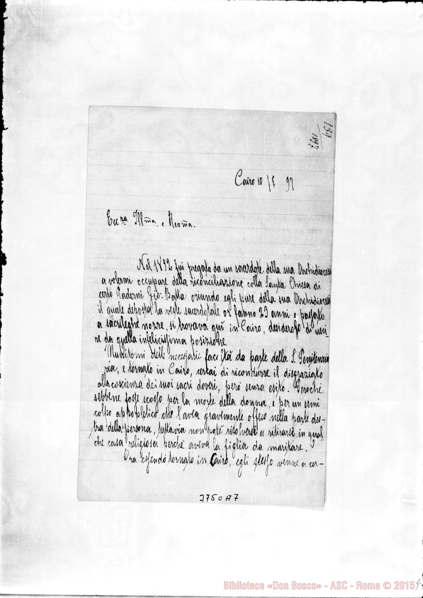 Fotogramma A 7 — Isola Franco, vesc. Udine, 20-01-1897 All. lett. di Mons. Sogaro Fr.co Arciv. di Amida