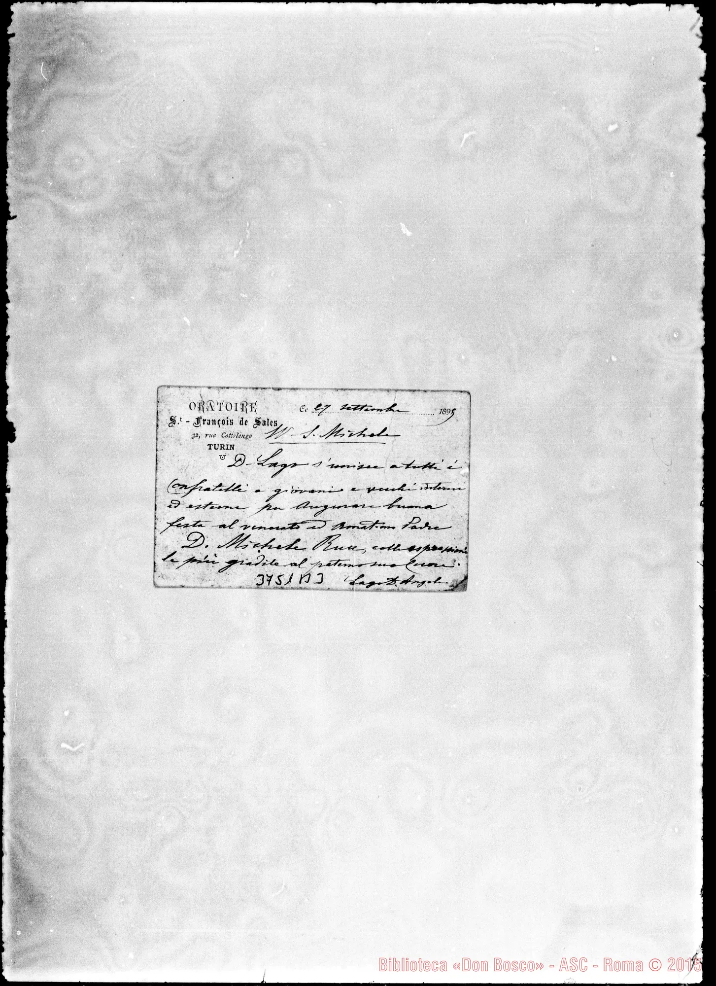 Fotogramma B 3 — Lago Angelo, SDB s.l., 27-09-1899 Autogr. Rua Bigliettino