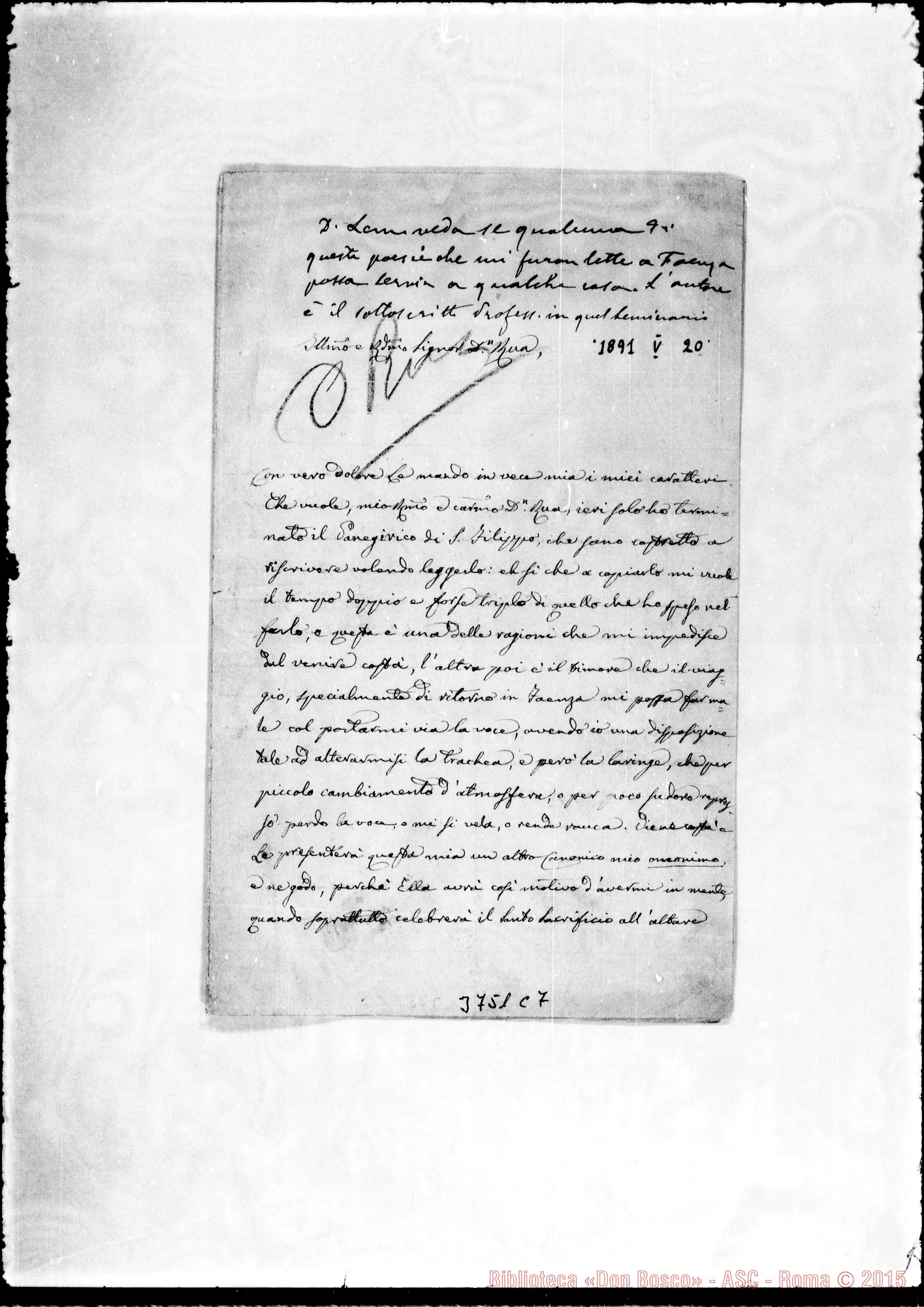 Fotogramma C 7 — Lanzoni, can. Faenza, 20-05-1891 Autogr. Rua