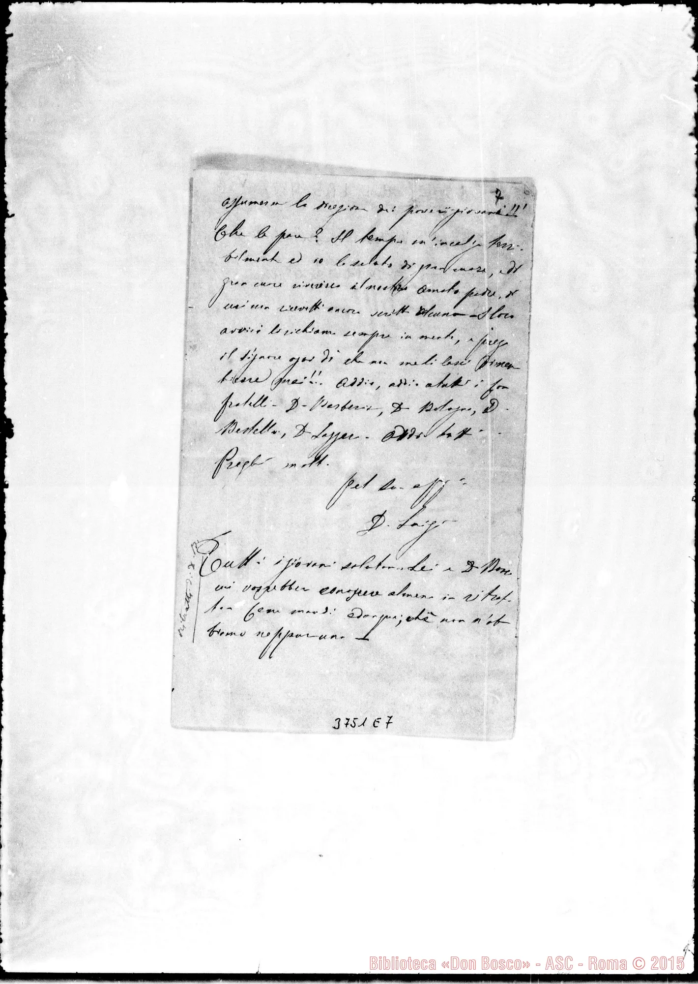 Fotogramma E 7 — Lasagna Luigi, vesc. SDB Villa Colón, 3-05-1877 Autogr. Rua